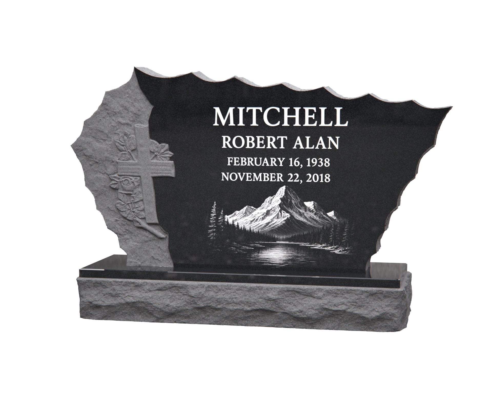 Luxury Shape Upright Granite Monument — Mountain & Cross