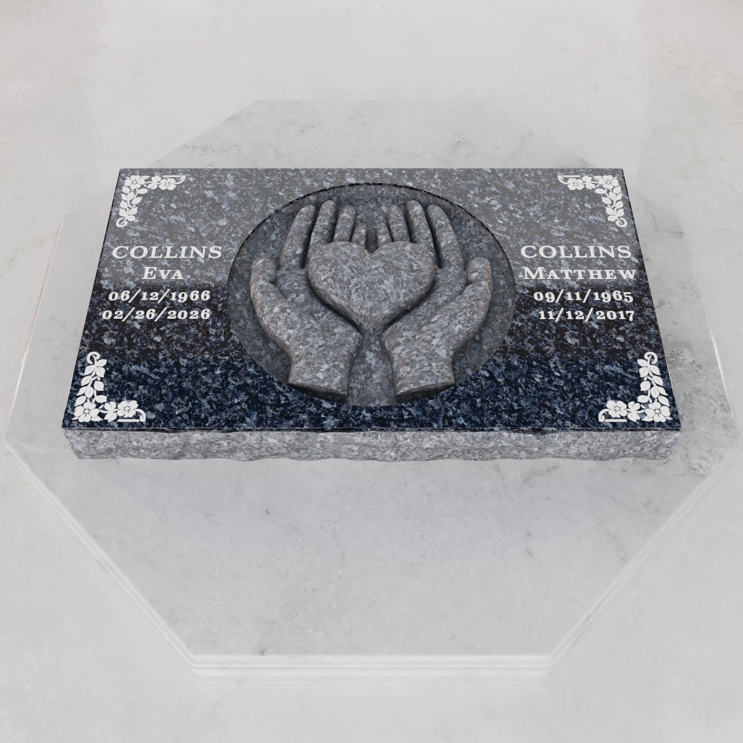 Luxury Companion Caring Hands Heart Flat Granite Grave Marker view 2