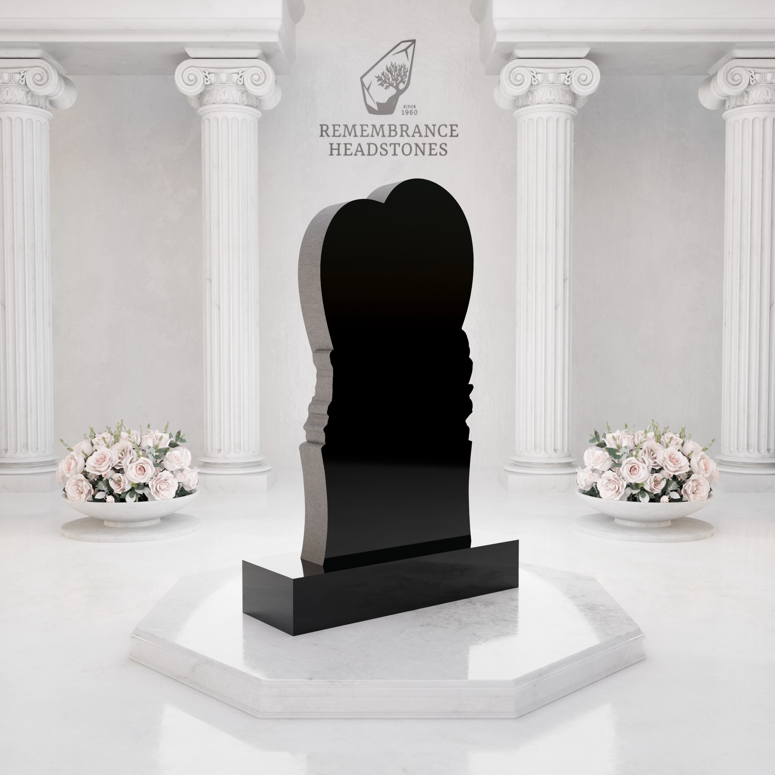 Premium Upright Granite Headstone — Sculpted Double-Heart on Draped Pedestal view 5