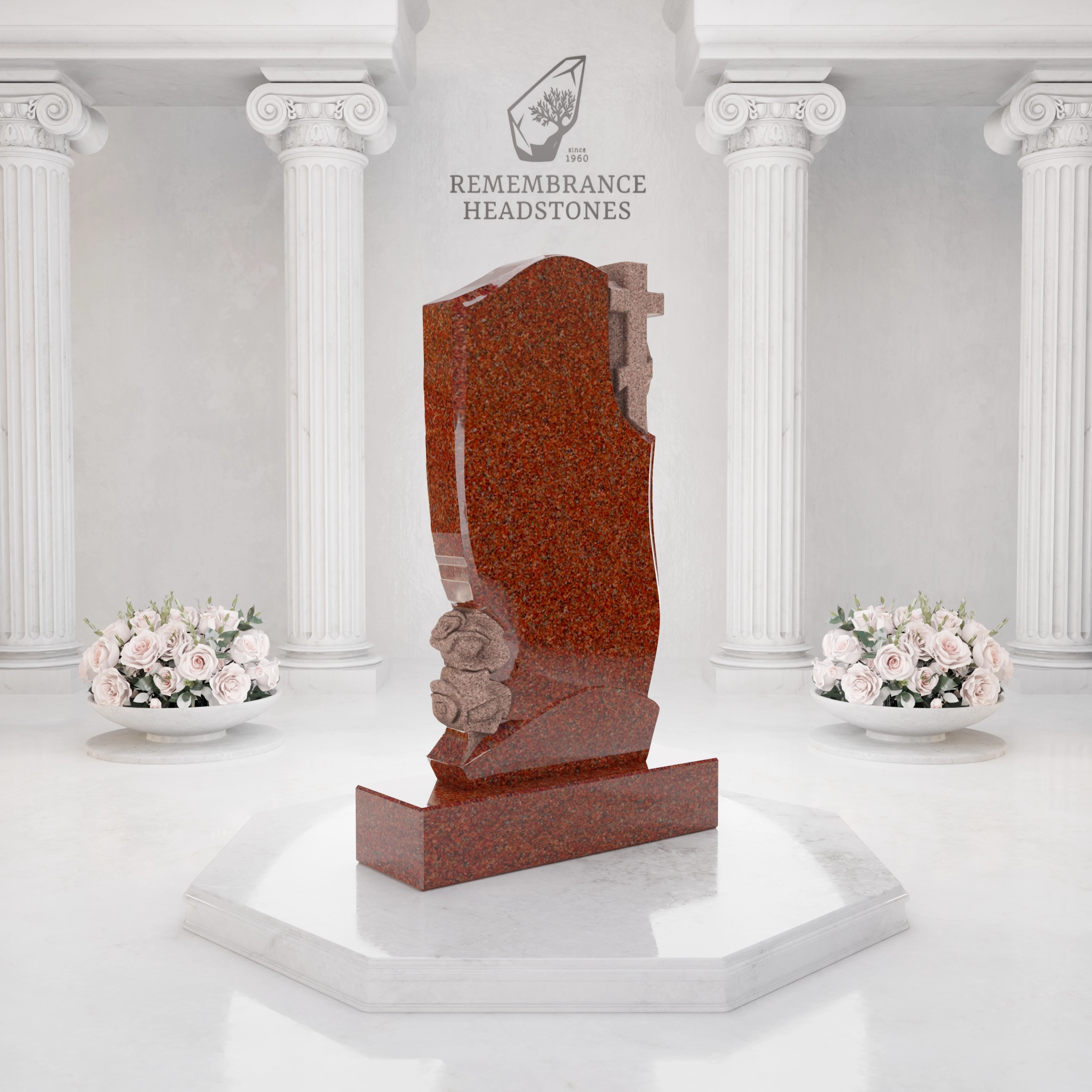 Luxury Orthodox Cross Granite Headstone with Roses view 4