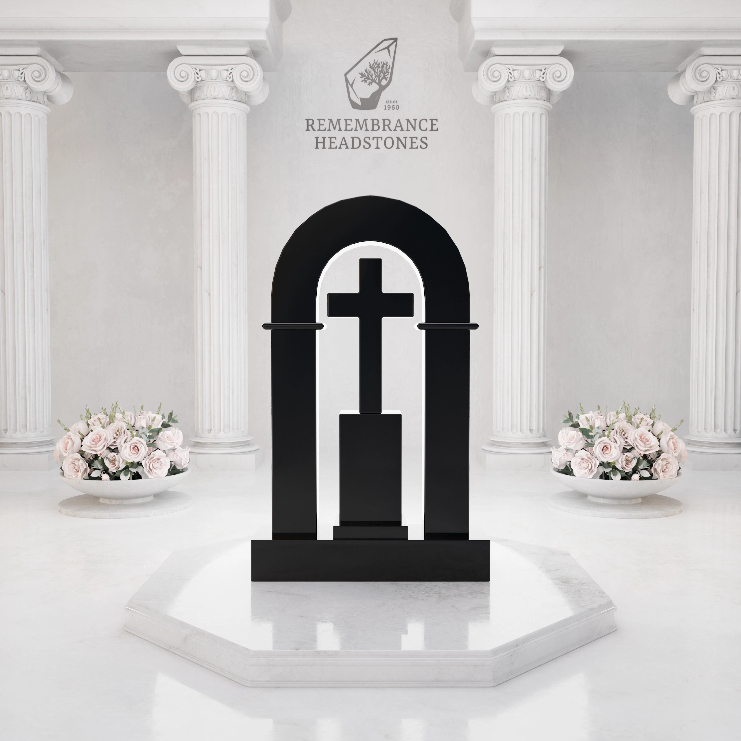 Luxury Open Arch Cross Granite Memorial view 3