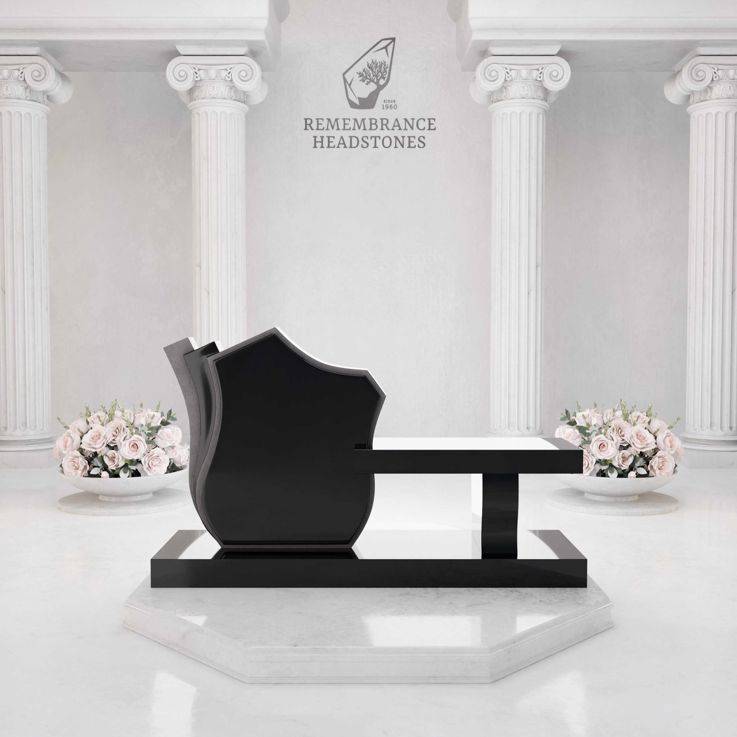Luxury Granite Memorial Bench with Sculpted Shield Tablet & Floral Engraving view 3