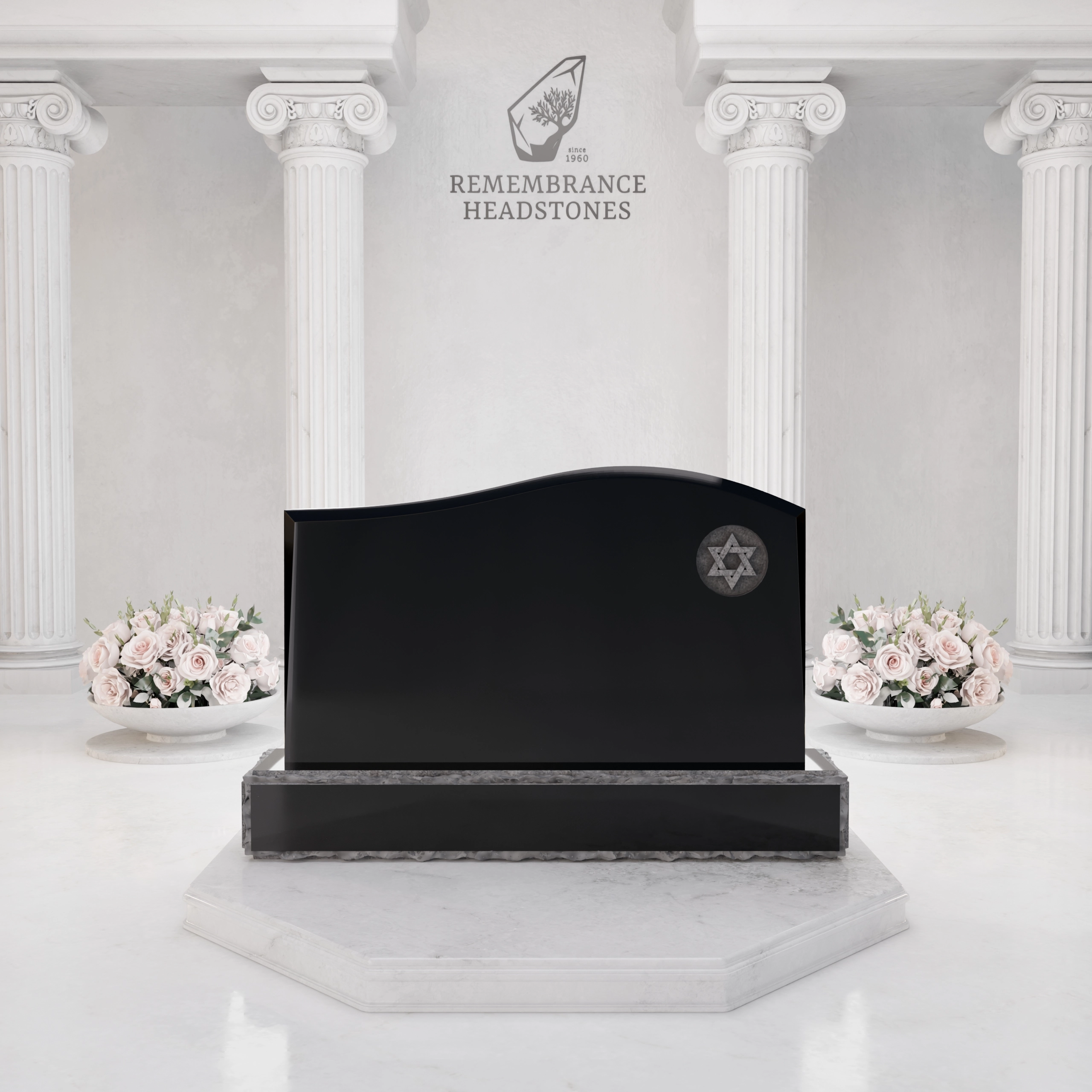 Premium Upright Granite Headstone — Wave-Top with Star of David view 2