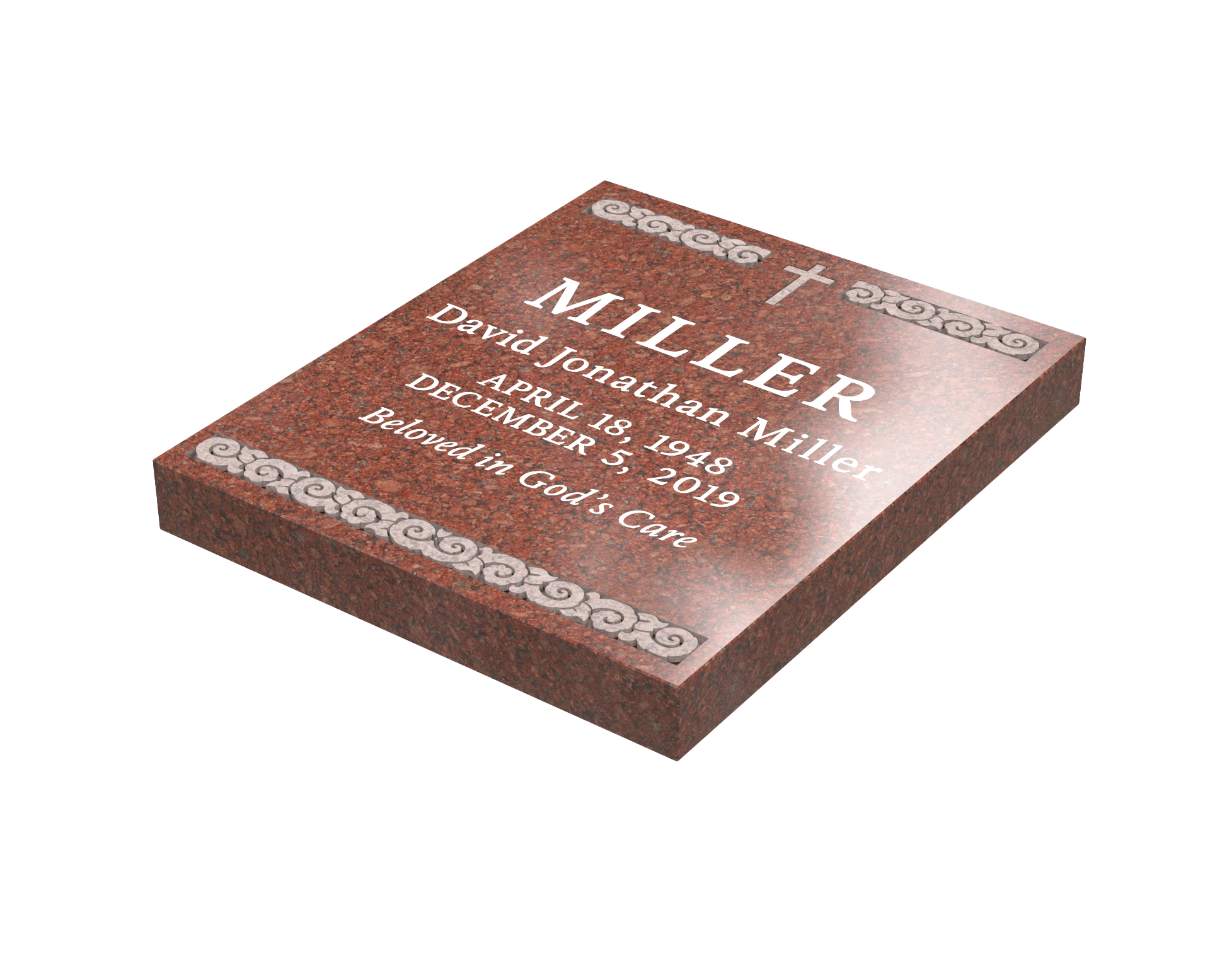 Premium Half-Ledger Granite Memorial with Cross & Scroll Border