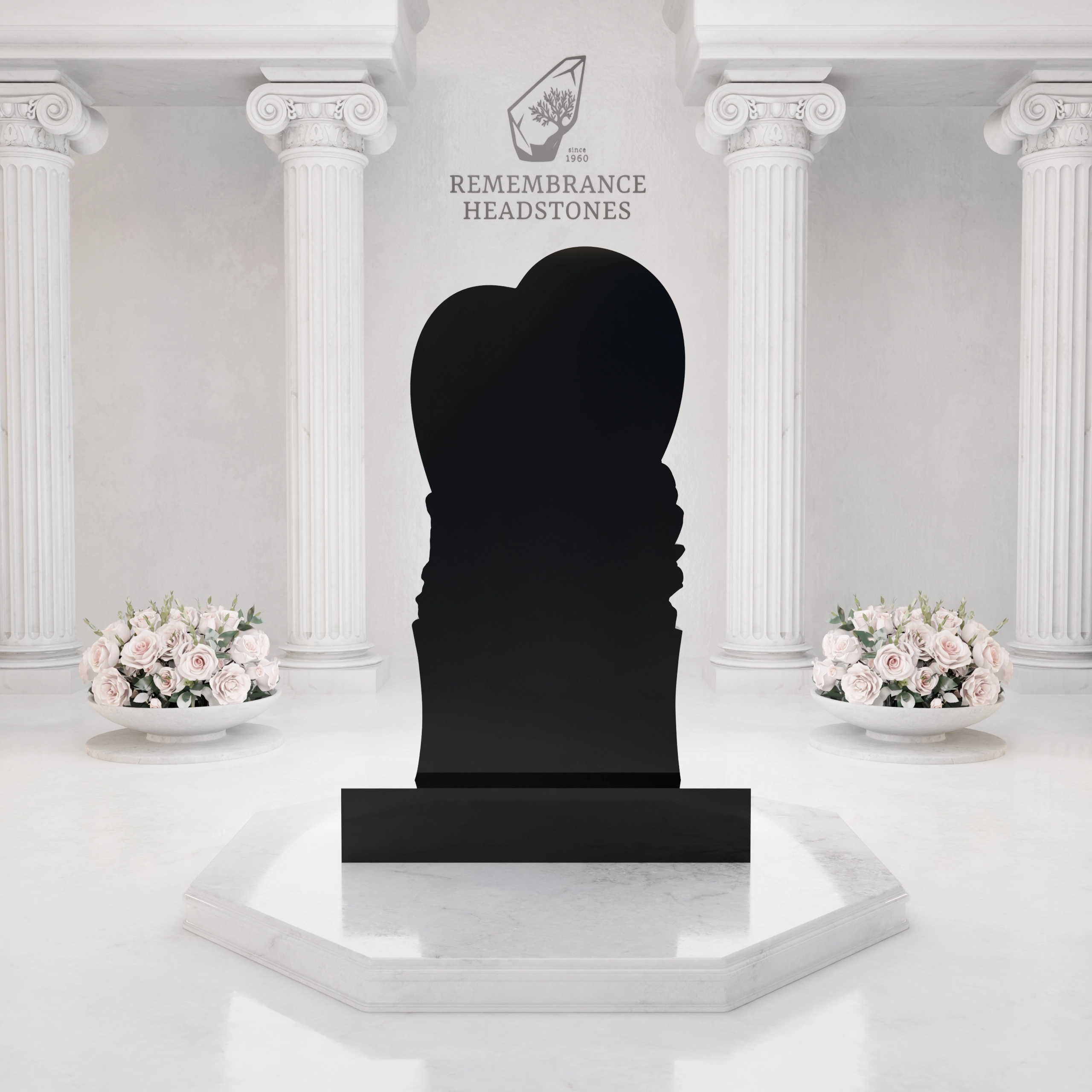 Premium Upright Granite Headstone — Sculpted Double-Heart on Draped Pedestal view 4