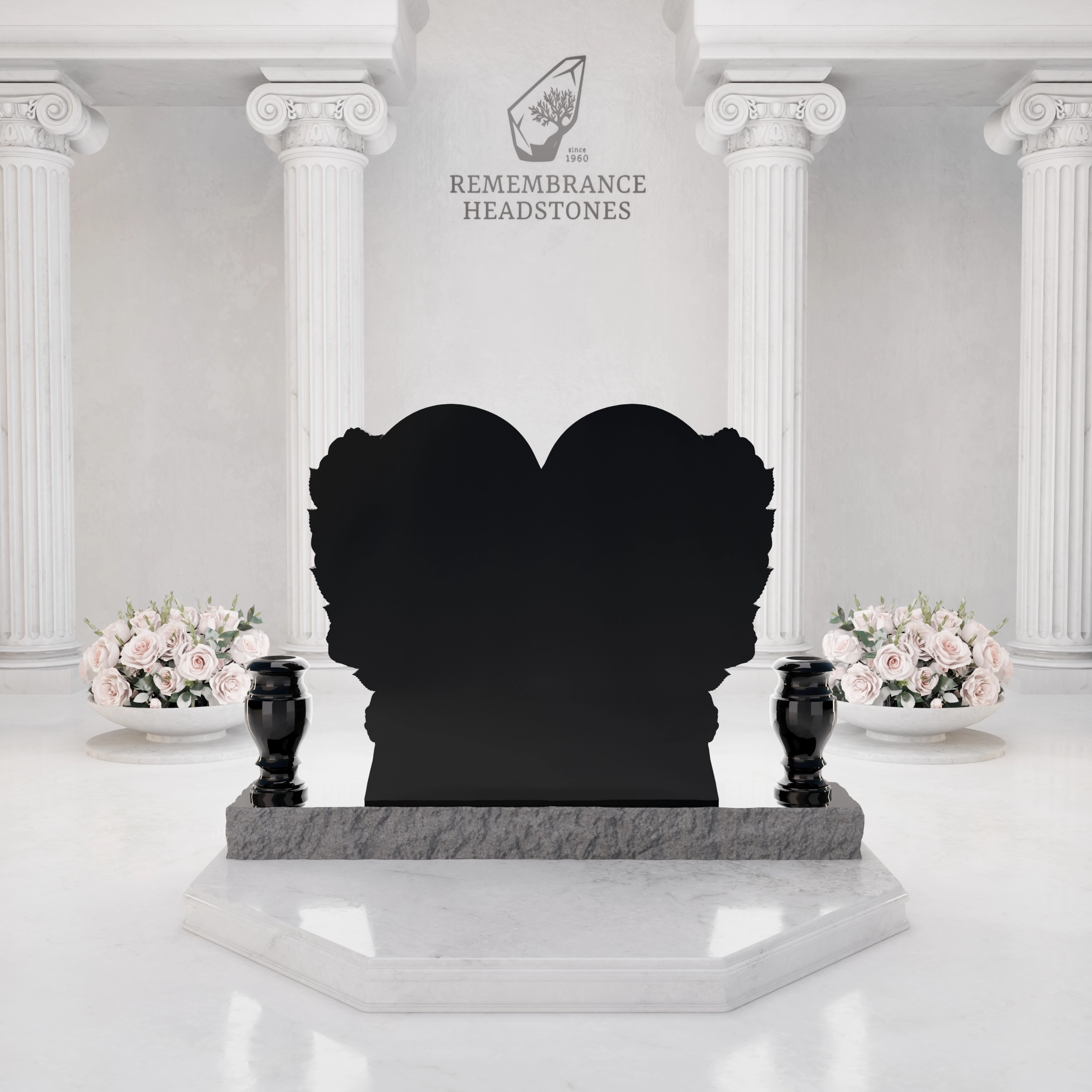 Luxury Heart-Shaped Granite Monument — Carved Rose Garland view 5