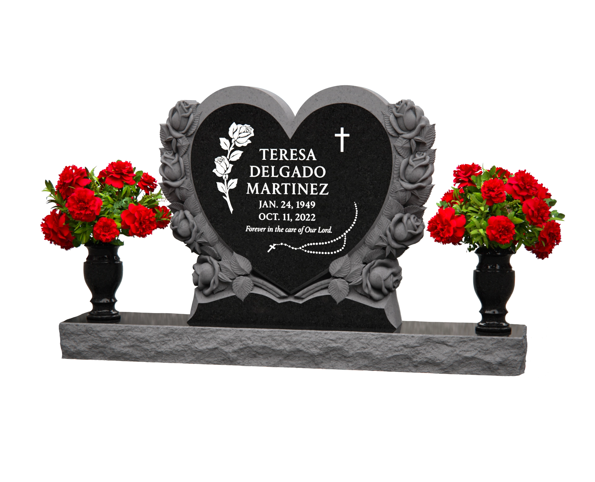 Luxury Heart-Shaped Granite Monument — Carved Rose Garland
