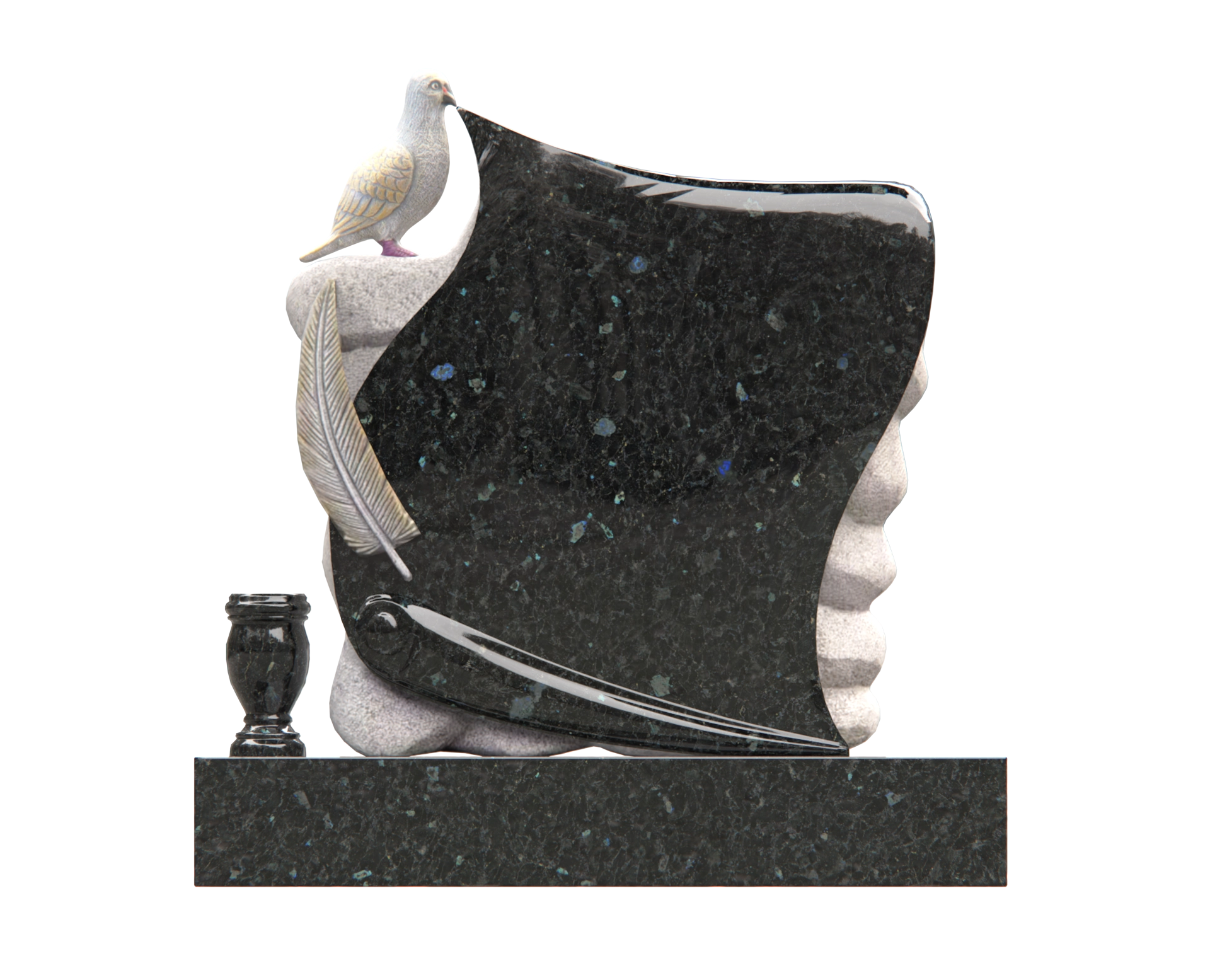Luxury Upright Granite Monument — Sculpted Scroll with Dove, Cross & Lilies view 3