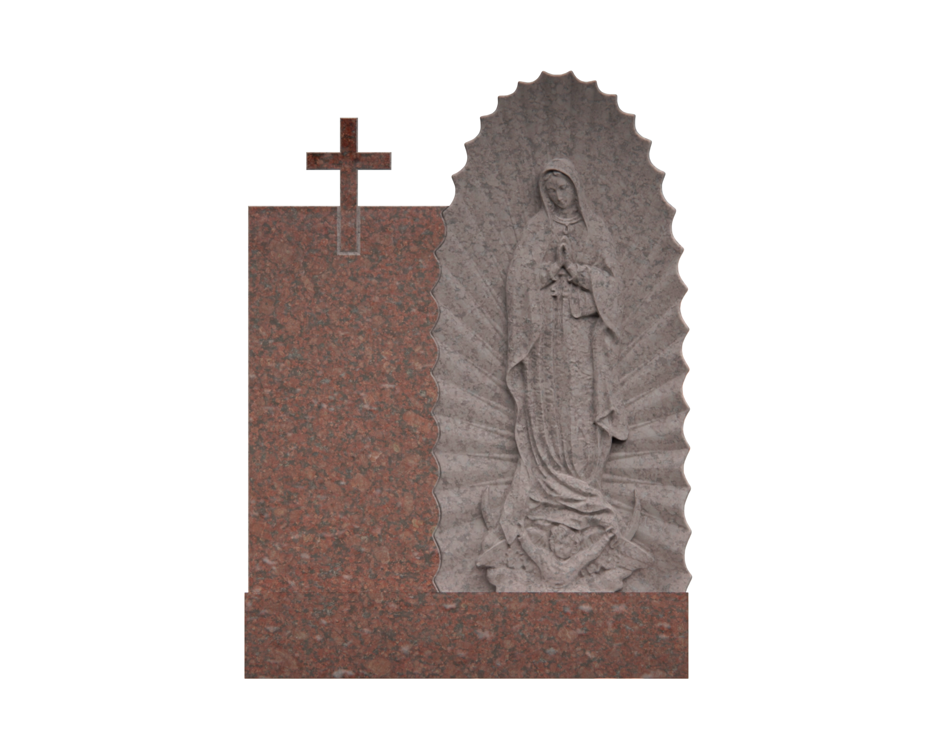 Premium Upright Granite Headstone — Guadalupe Relief & Cross view 3