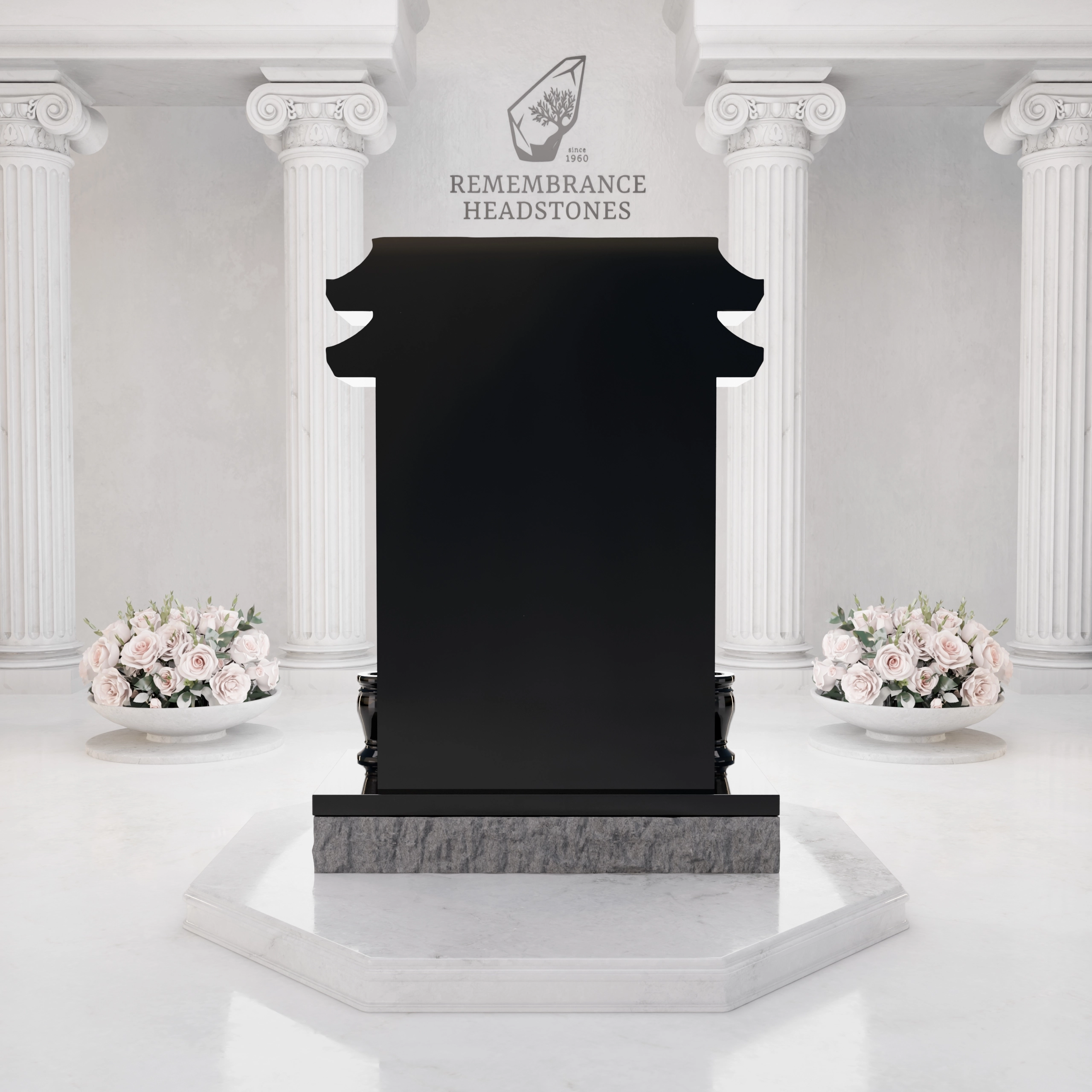 Luxury Asian Pavilion Granite Memorial with Crane Engravings view 5