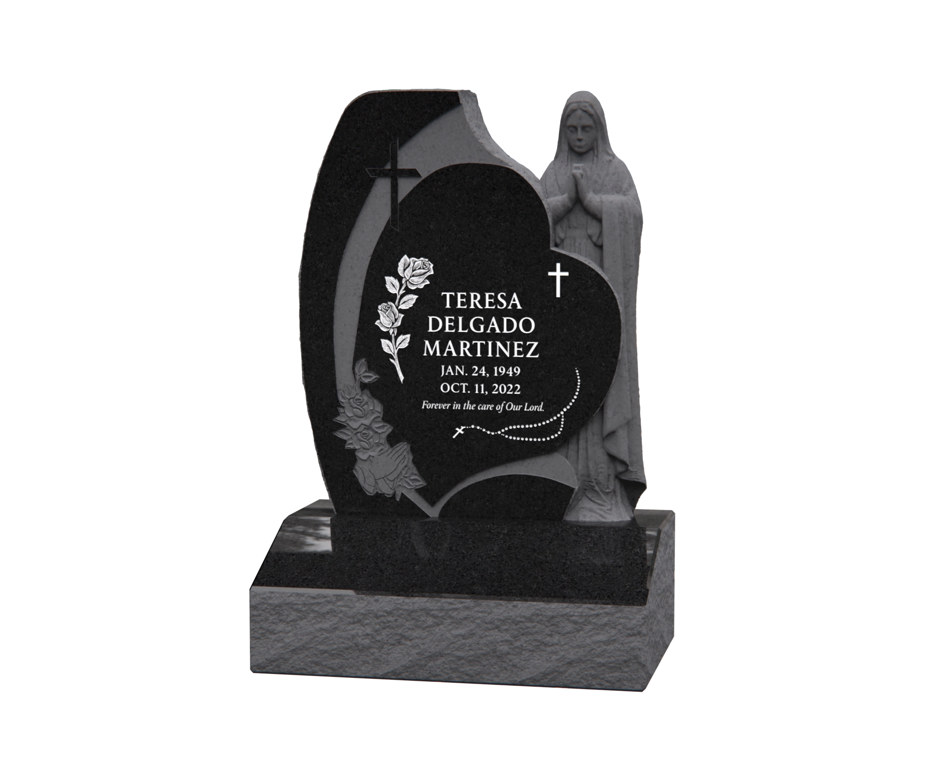 Luxury Shape Granite Monument — Heart Panel with Madonna & Cross