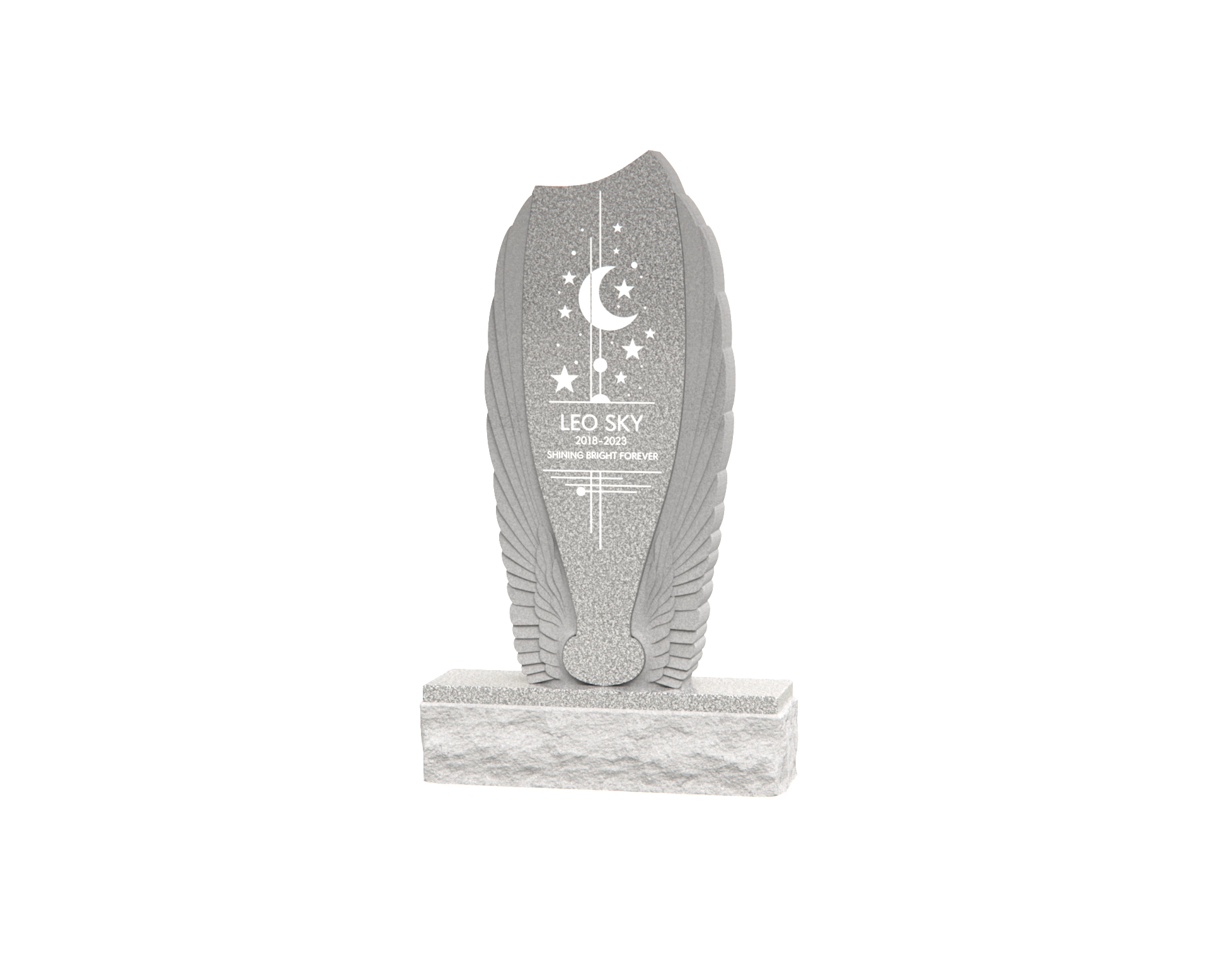 Luxury Upright Granite Headstone with Angel Wings & Celestial Motif