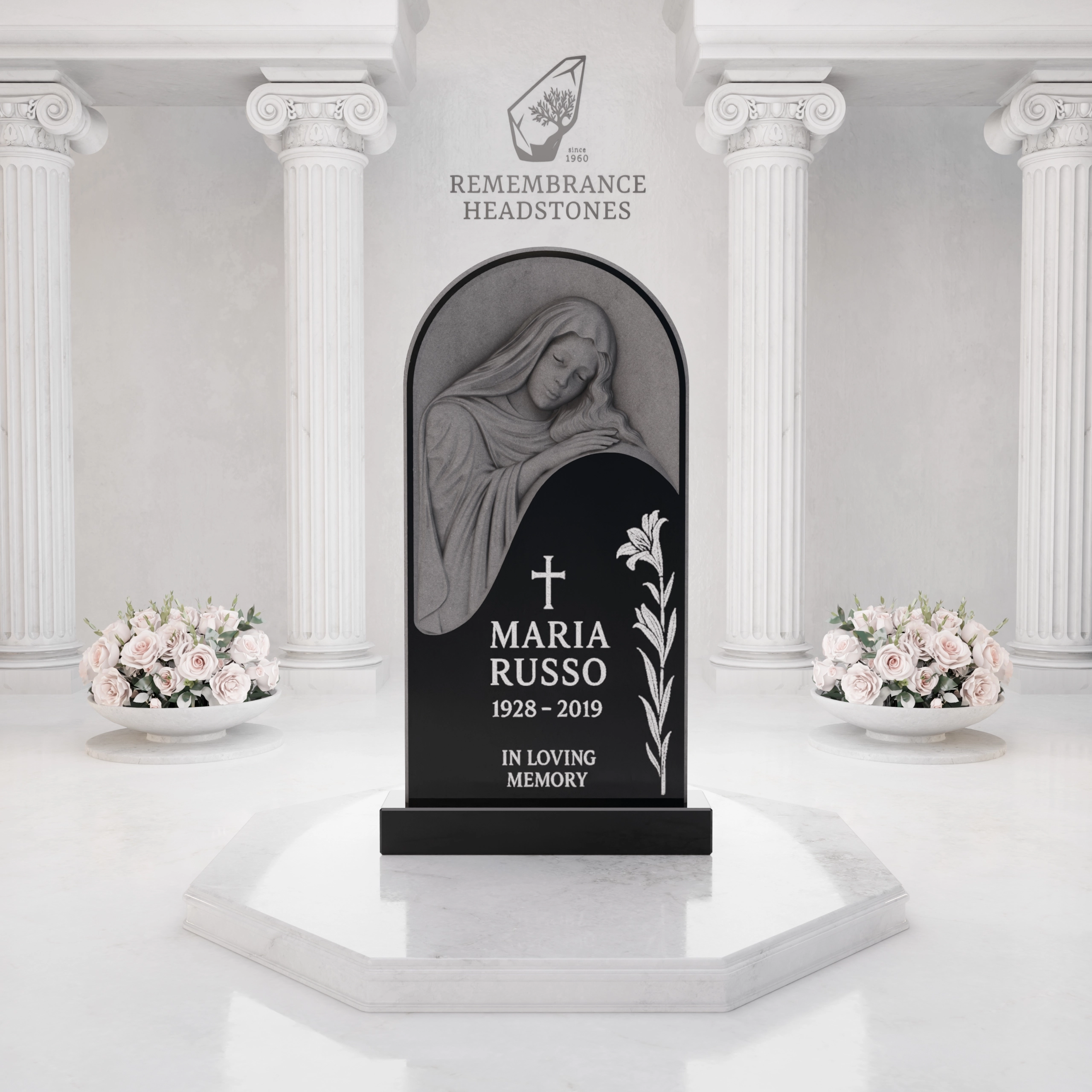 Luxury Upright Granite Monument — Arched Madonna