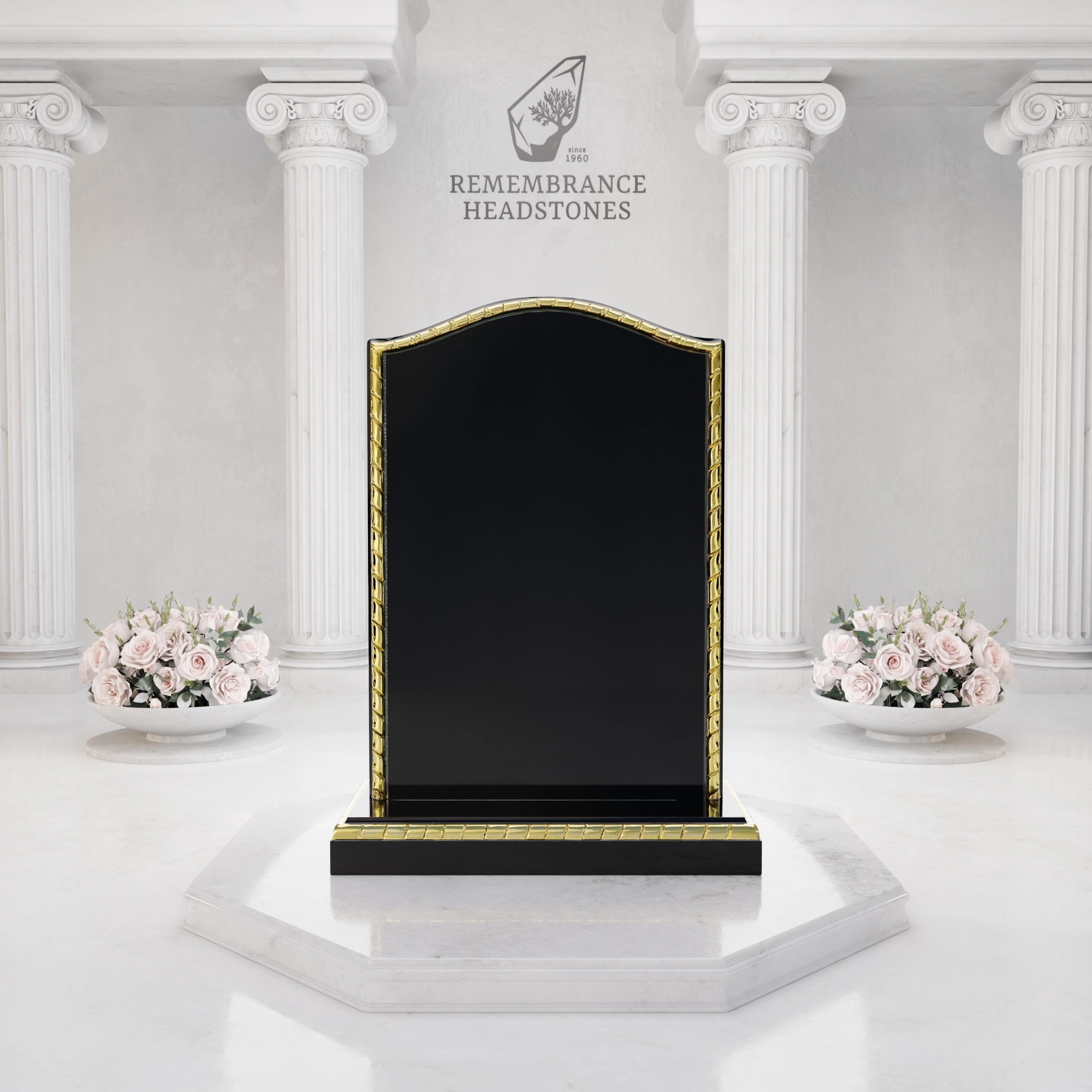 Premium Gold Border Upright Granite Headstone view 3