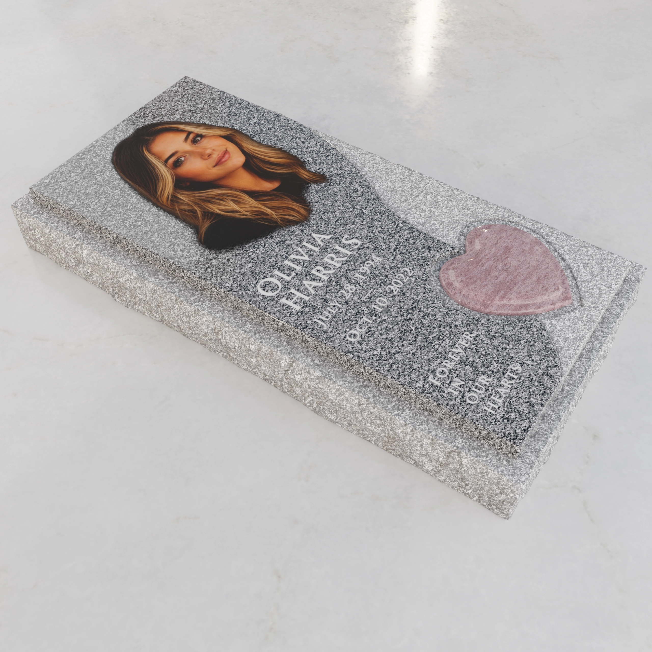 Luxury Modern Granite Ledger Memorial with Portrait & Heart Inlay view 4