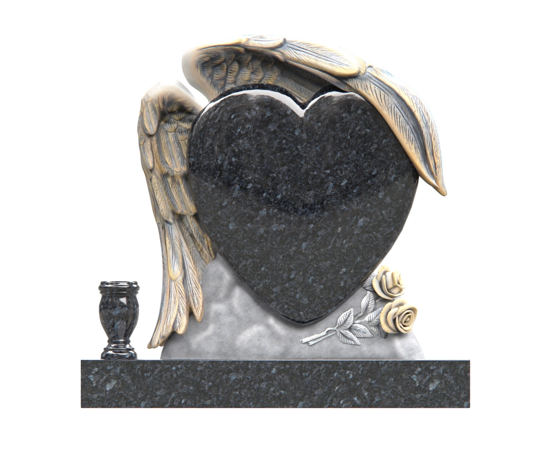 Luxury Special-Shape Granite Headstone — Angel Wings with Heart view 3