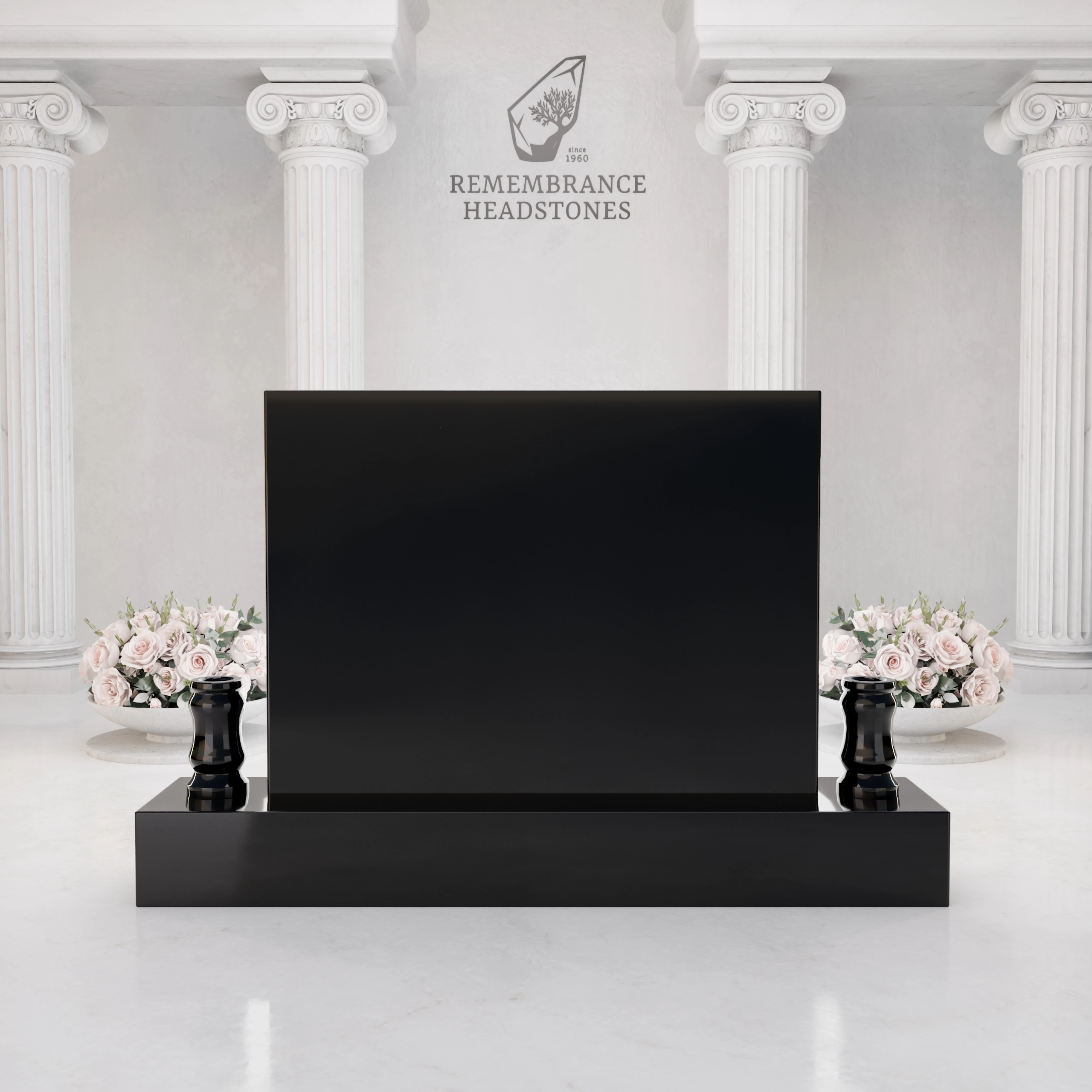 Premium Companion Granite Memorial with Floral Tribute view 3