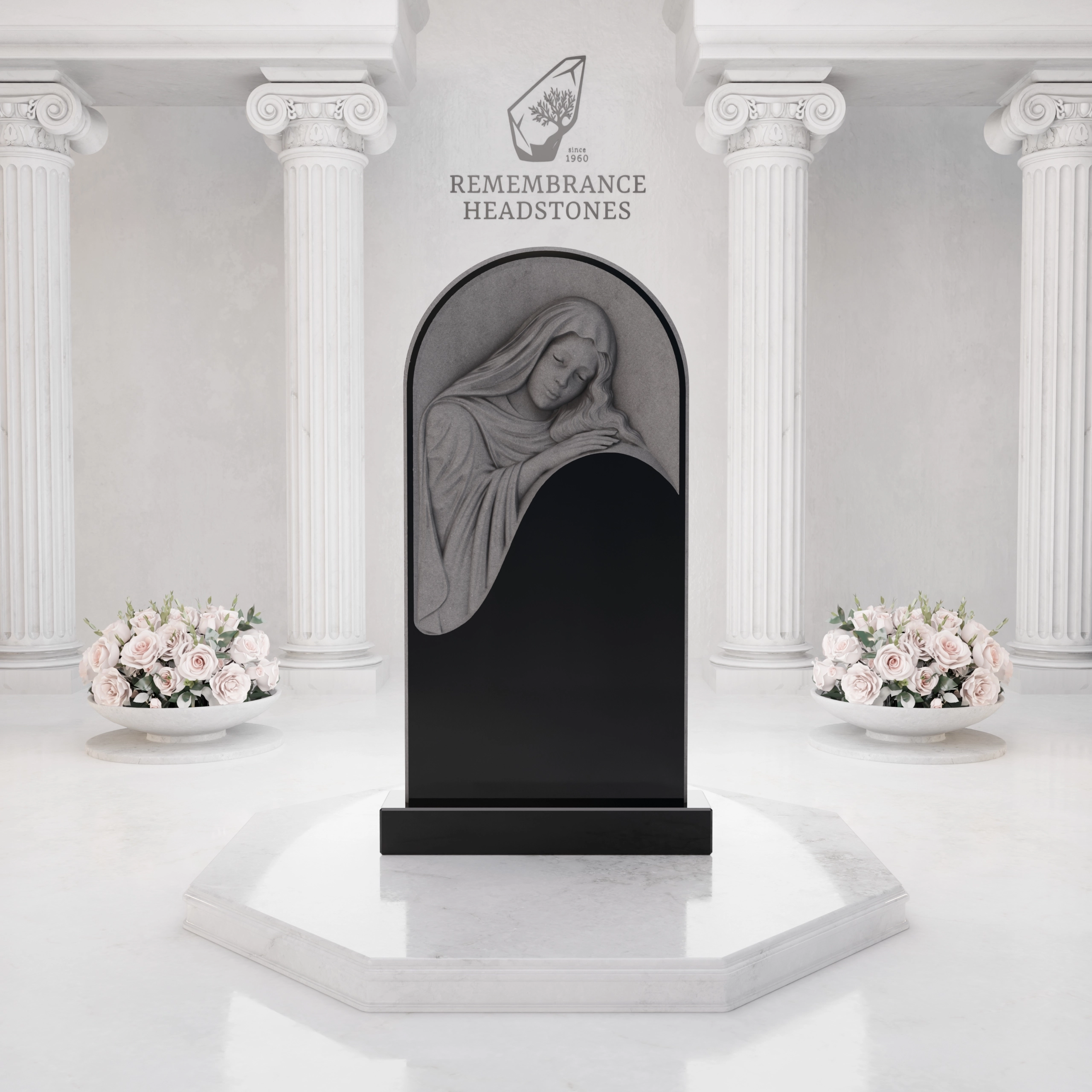 Luxury Upright Granite Monument — Arched Madonna view 3