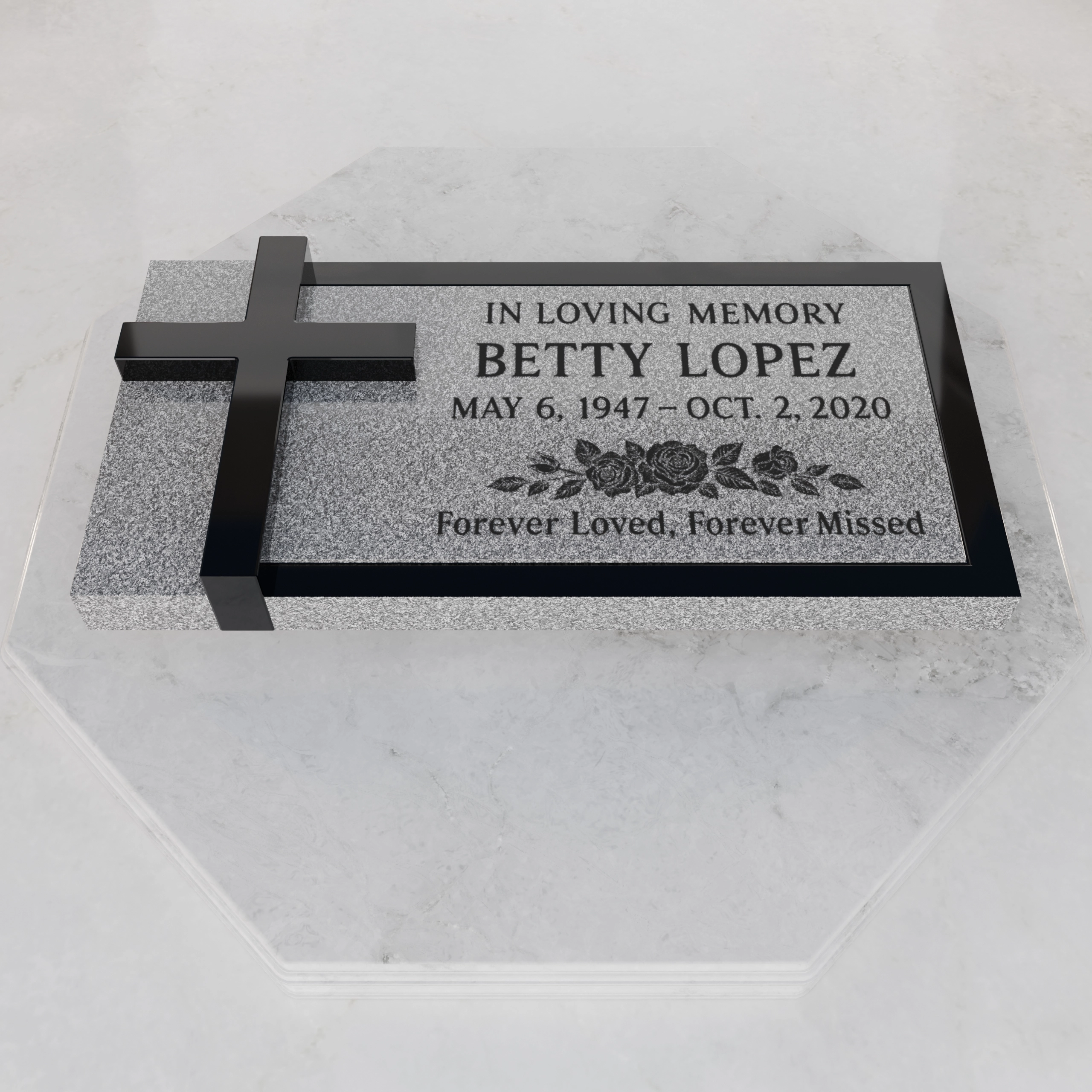 Luxury Cross Flat Granite Headstone view 2