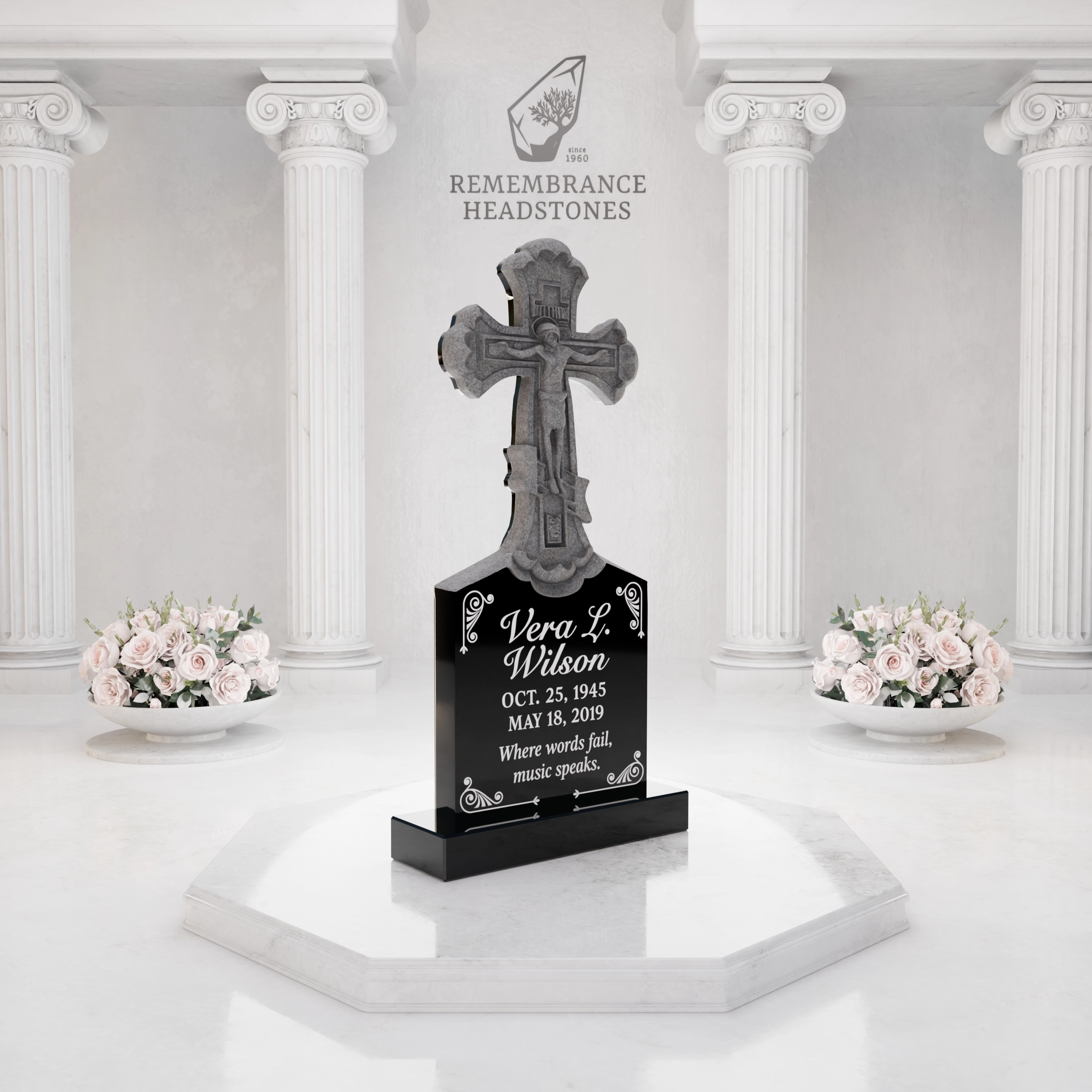 Luxury Hand-Carved Crucifix Granite Headstone view 2