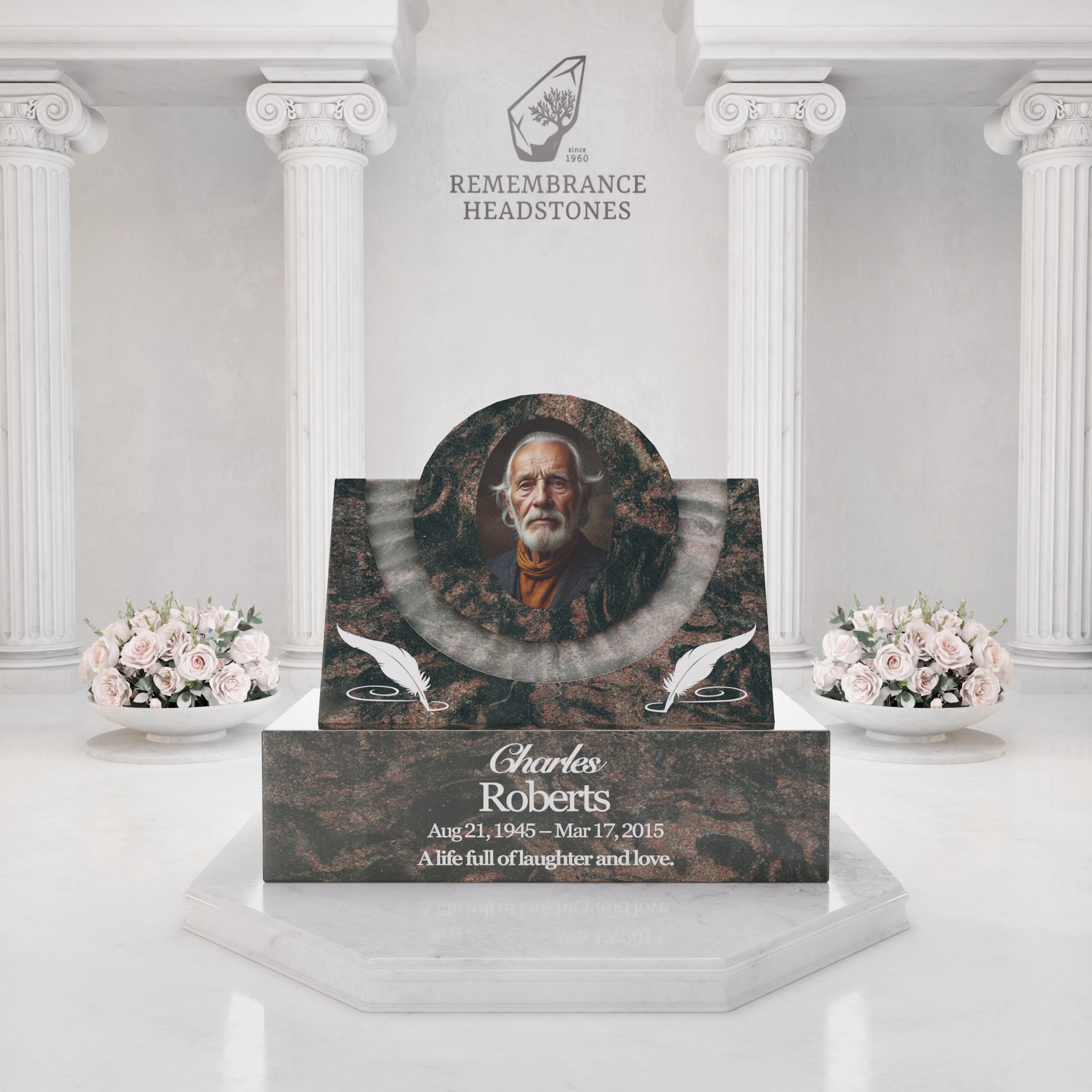 Luxury Portrait Slant Granite Headstone