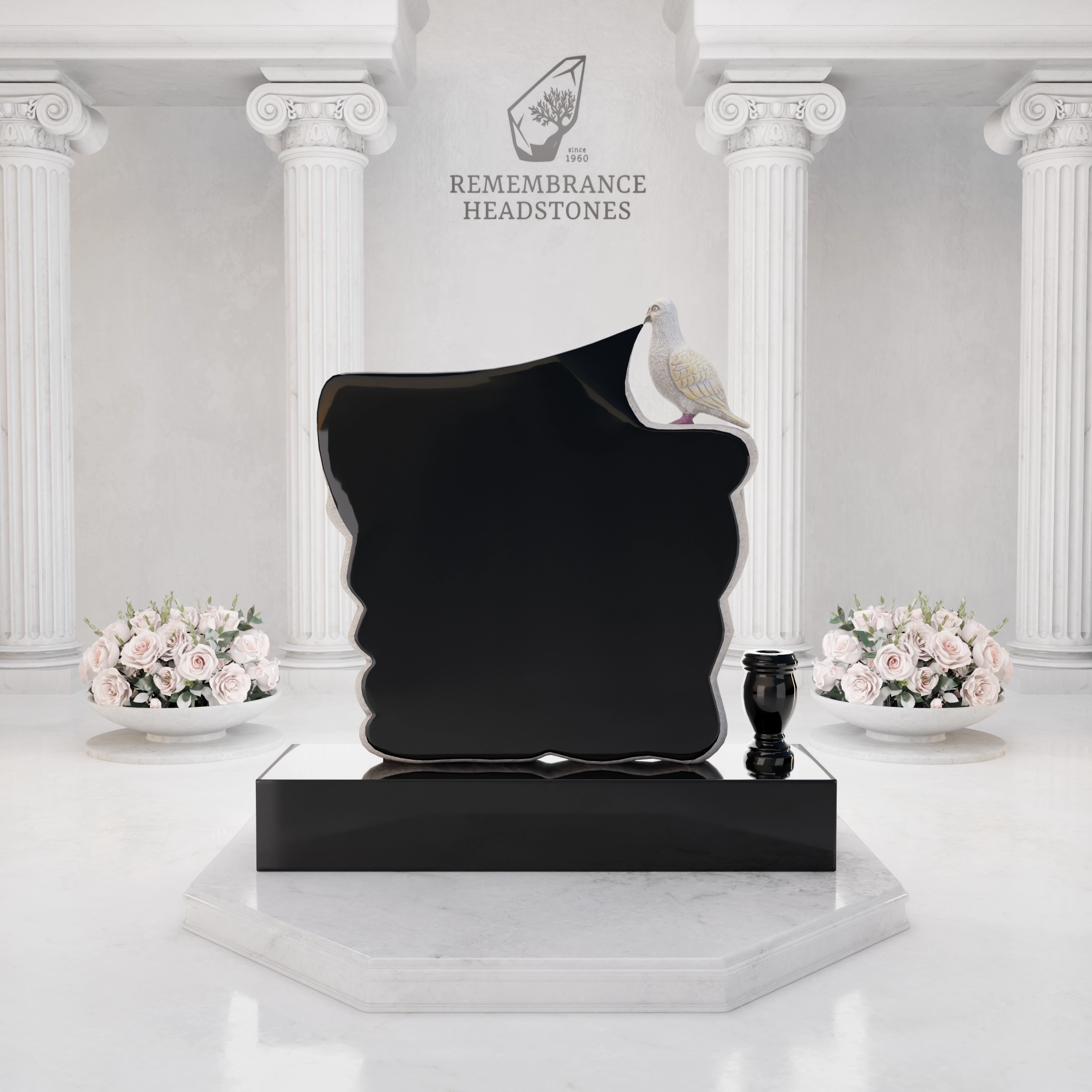Luxury Upright Granite Monument — Sculpted Scroll with Dove, Cross & Lilies view 4