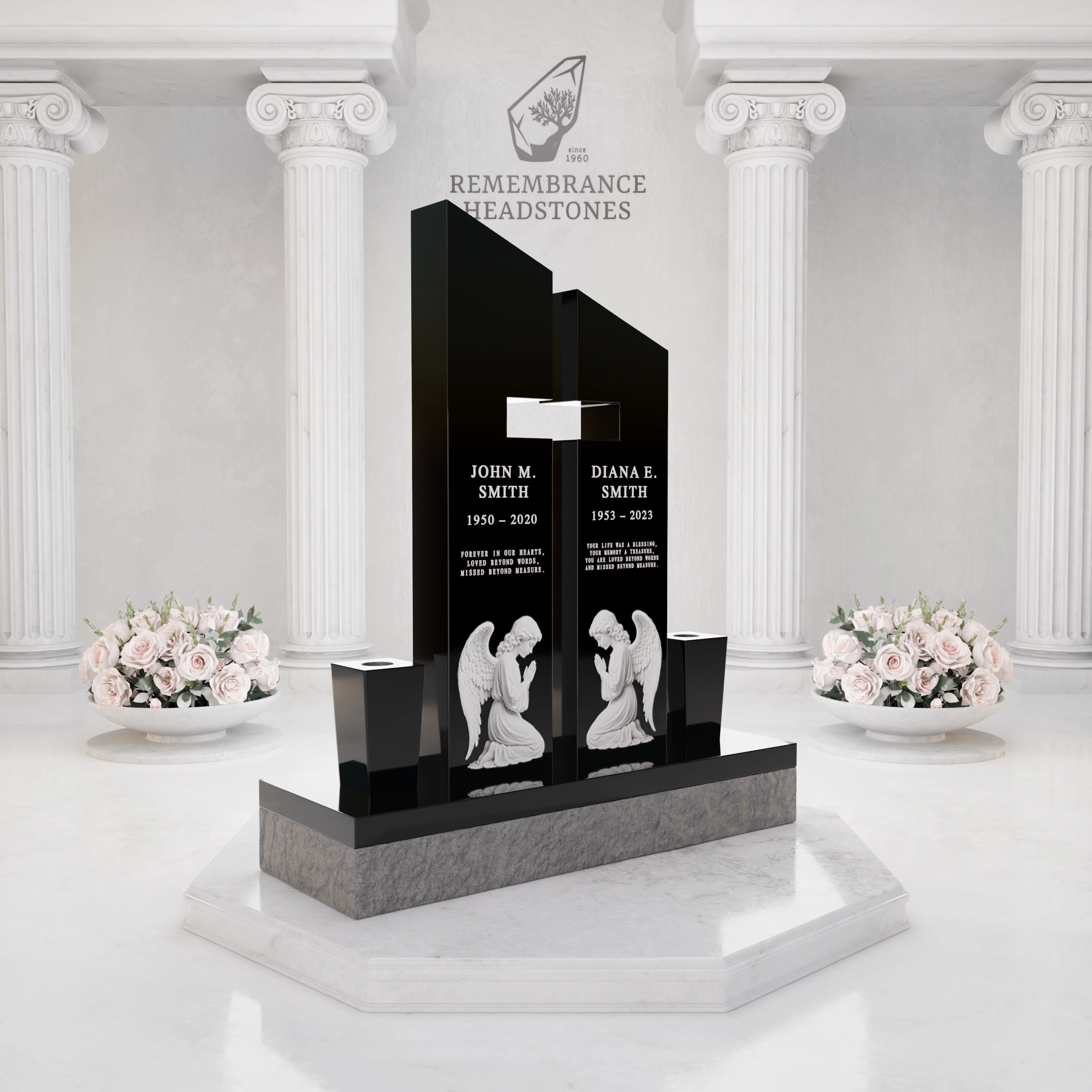 Luxury Companion Upright Headstone with Cross Cutout view 2