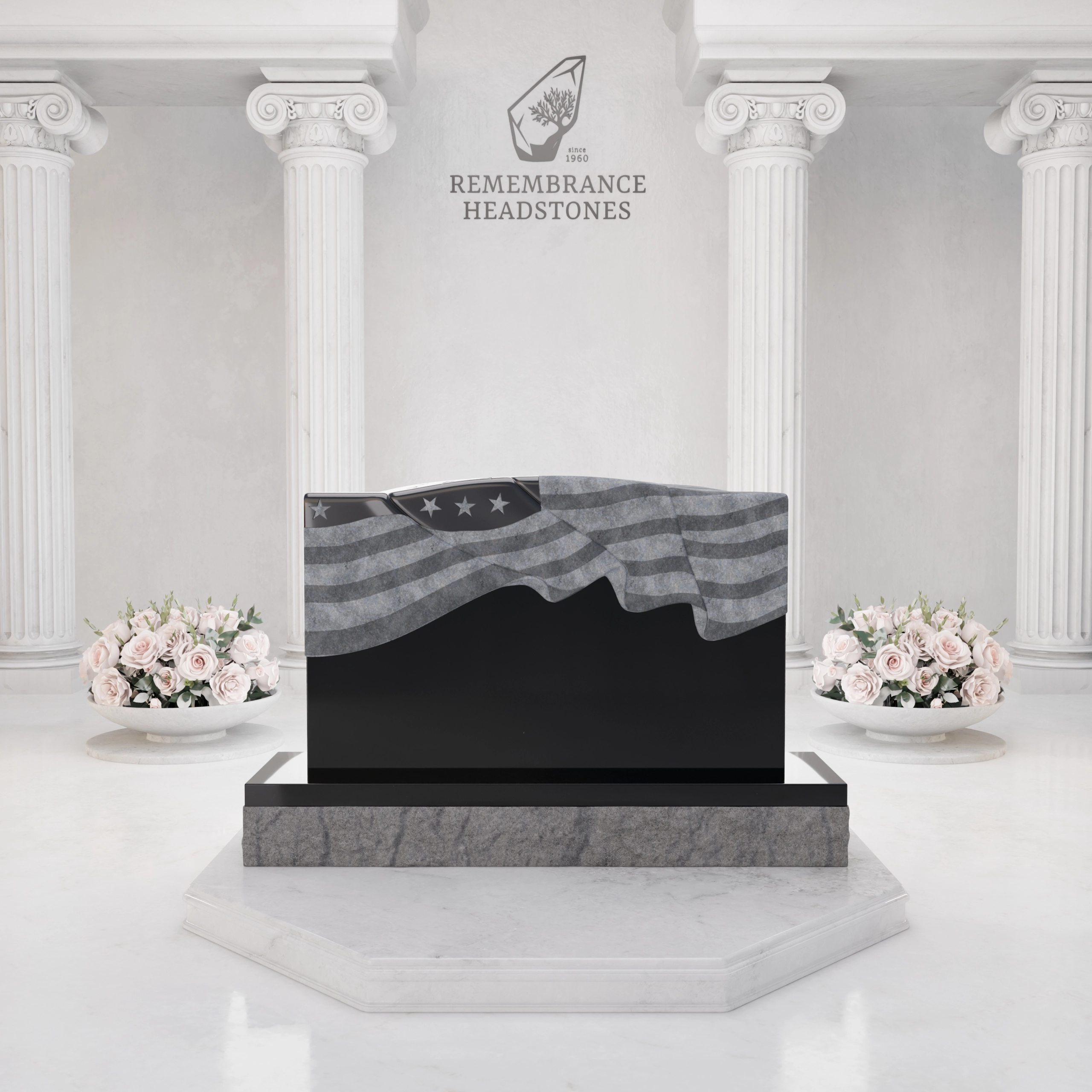 Luxury Military Granite Headstone with Patriotic Flag Design view 3