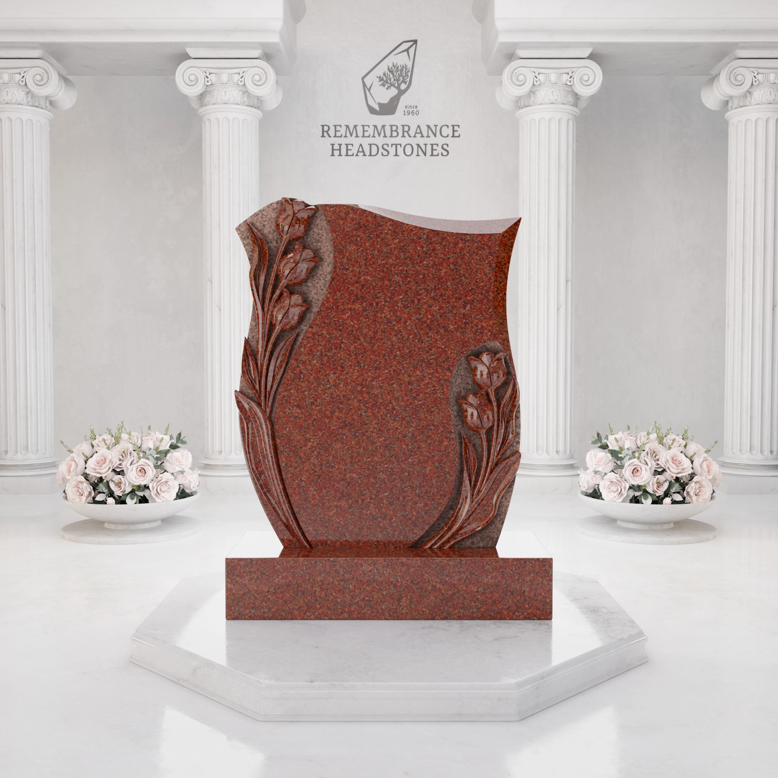 Luxury Companion Rose Carved Granite Headstone with Wedding Rings view 3
