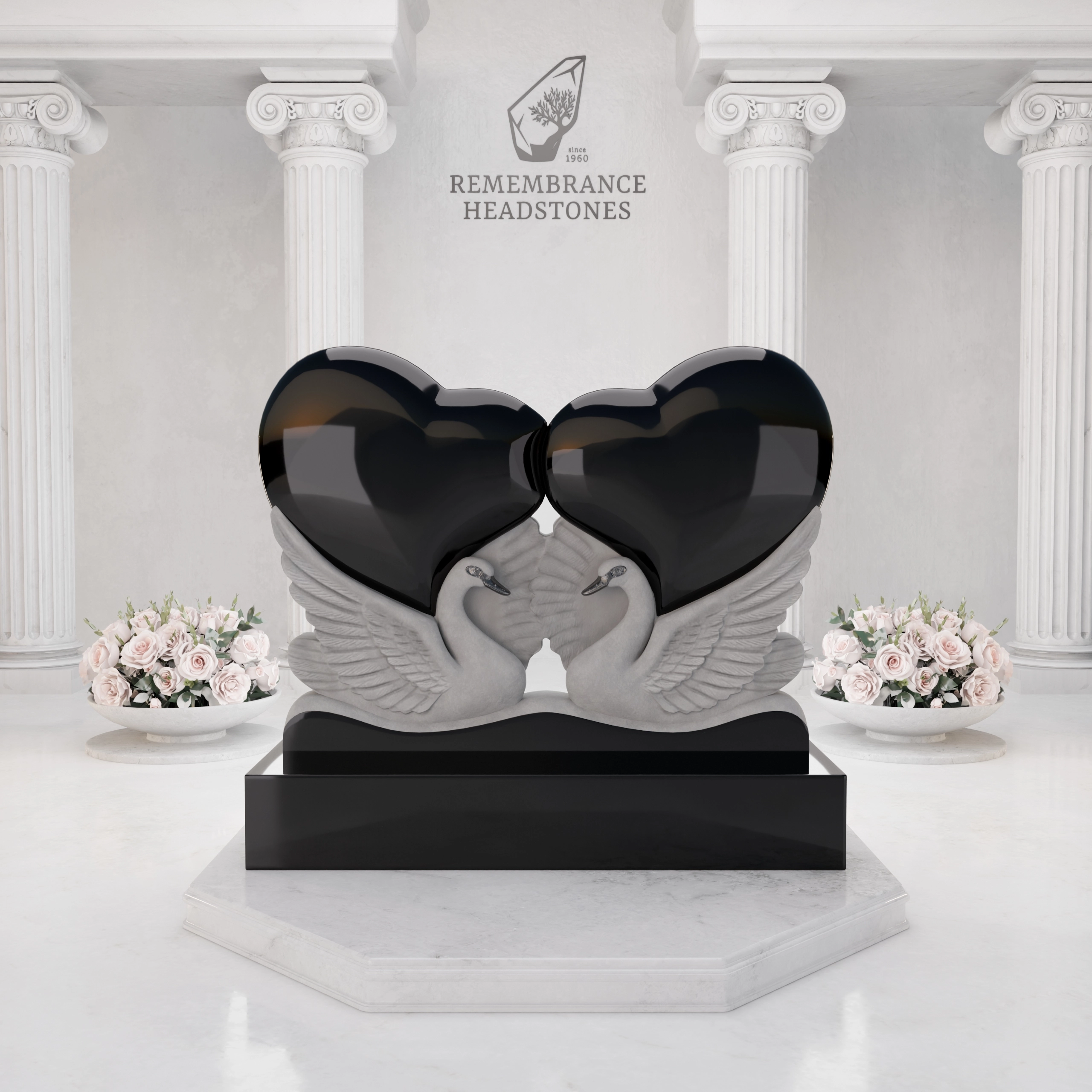 Luxury Double Heart Memorial with Eternal Swans view 3