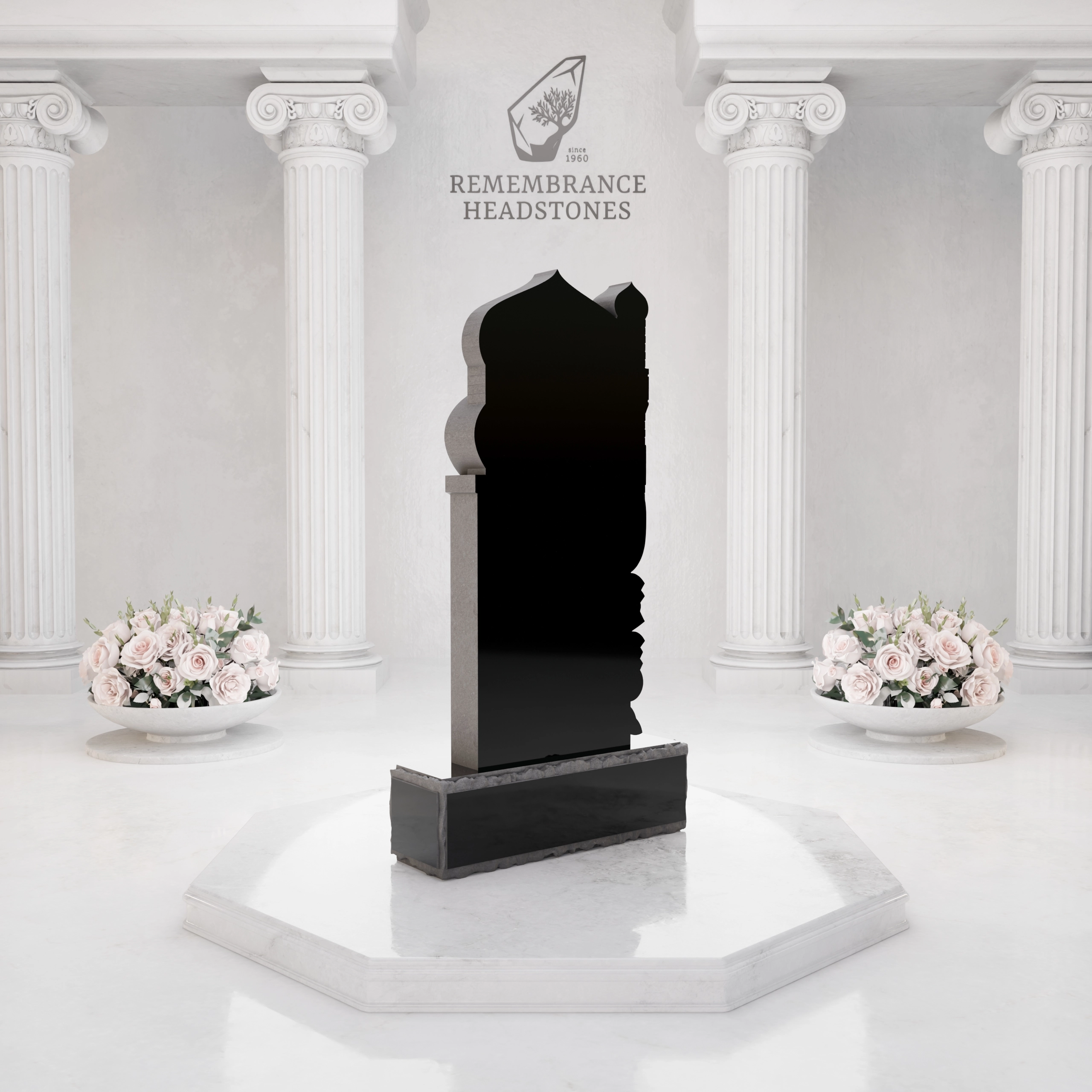 Luxury Upright Granite Headstone — Mosque-Arch with Minaret Relief view 5