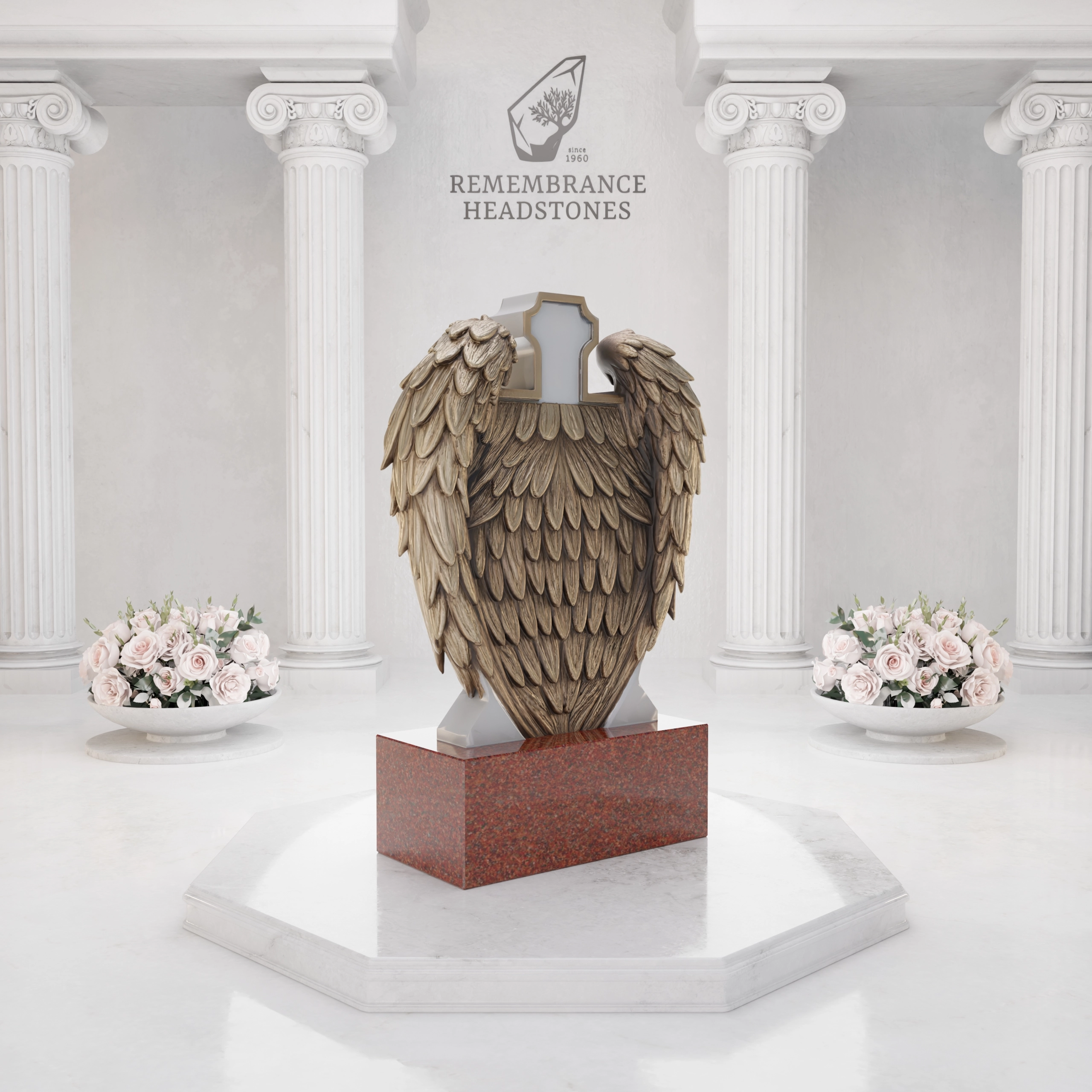 Luxury Cross with Guardian Angel Wings Granite Headstone view 4