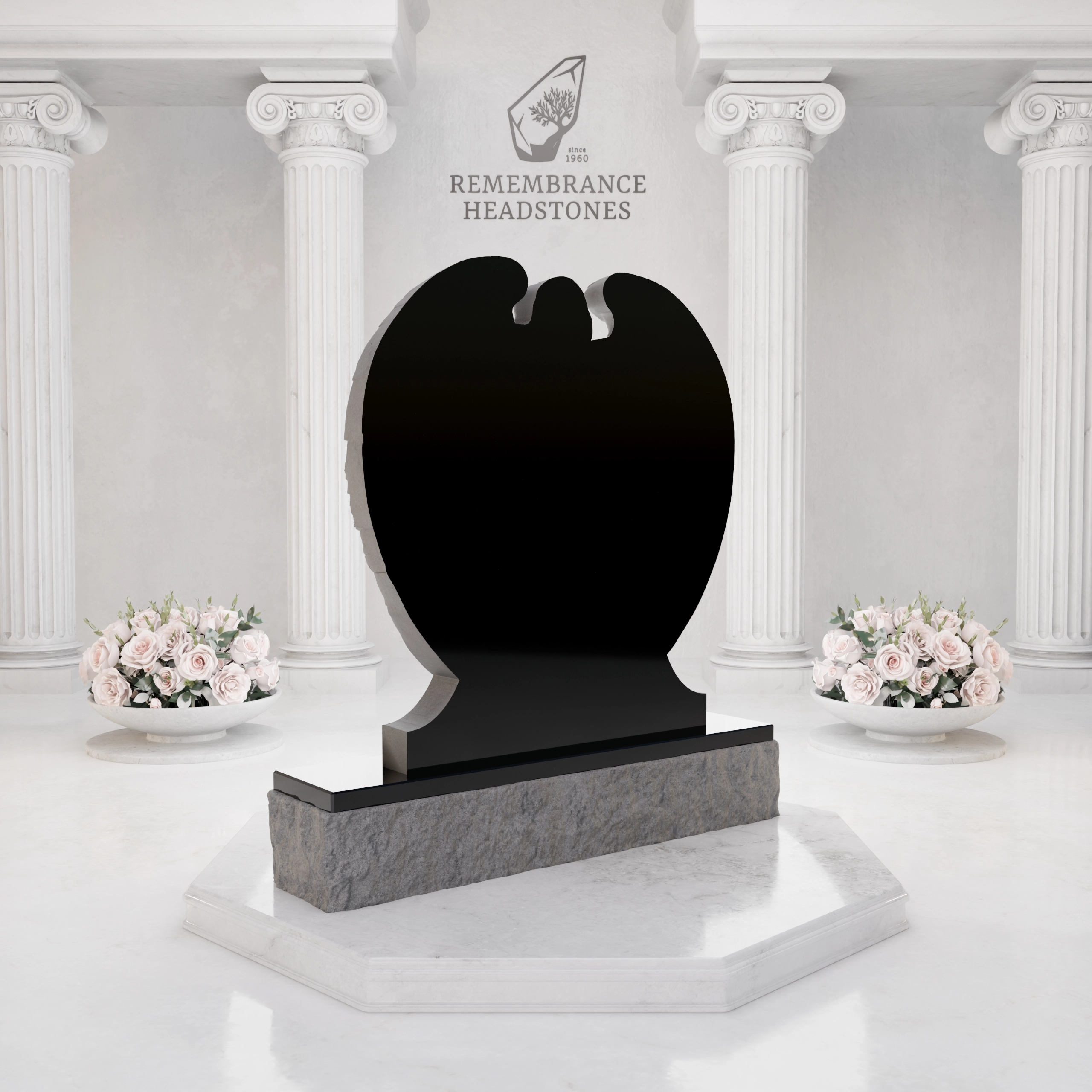 Luxury Heart-Shaped Granite Monument — Guardian Angel Companion view 4