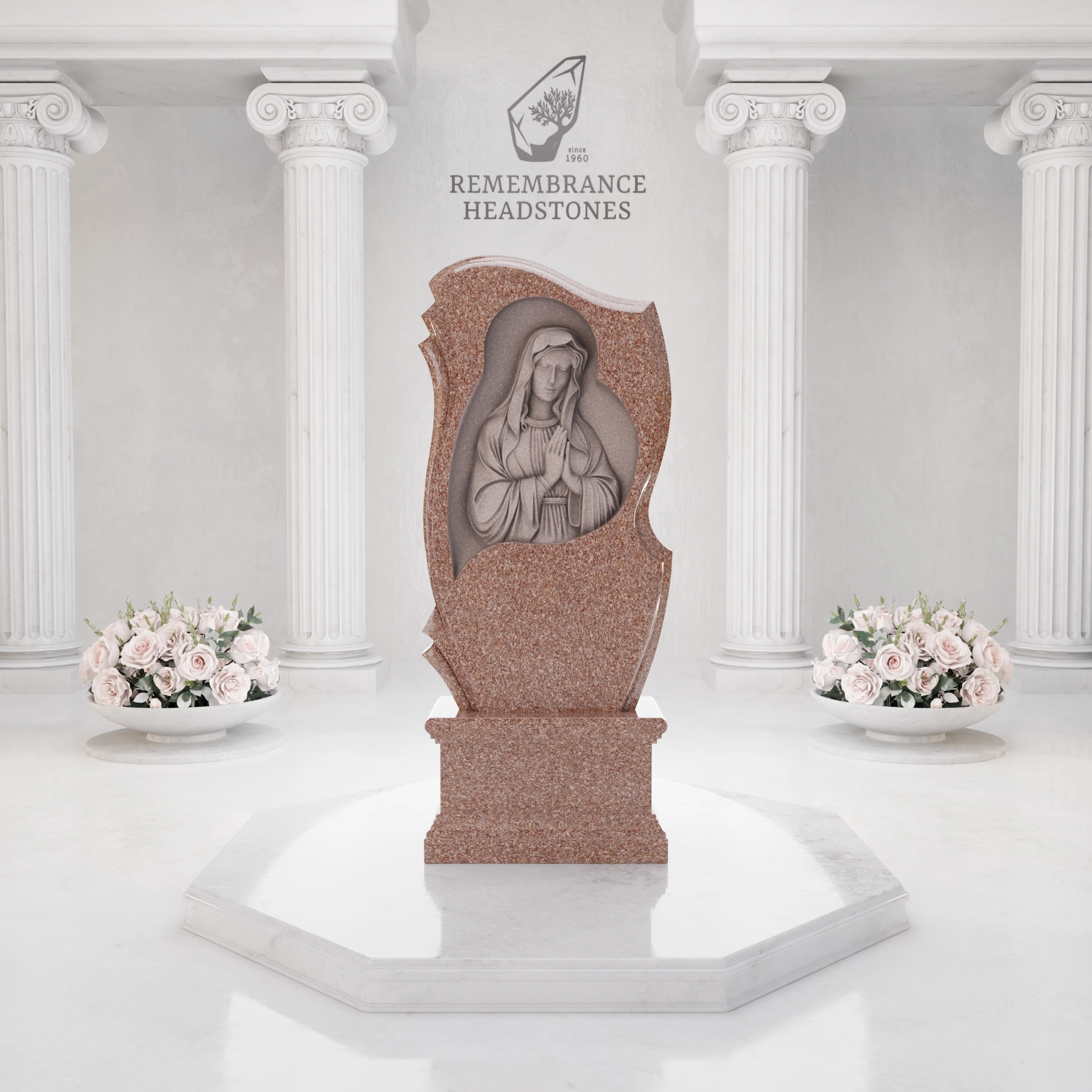 Luxury Virgin Mary Carved Granite Memorial view 3