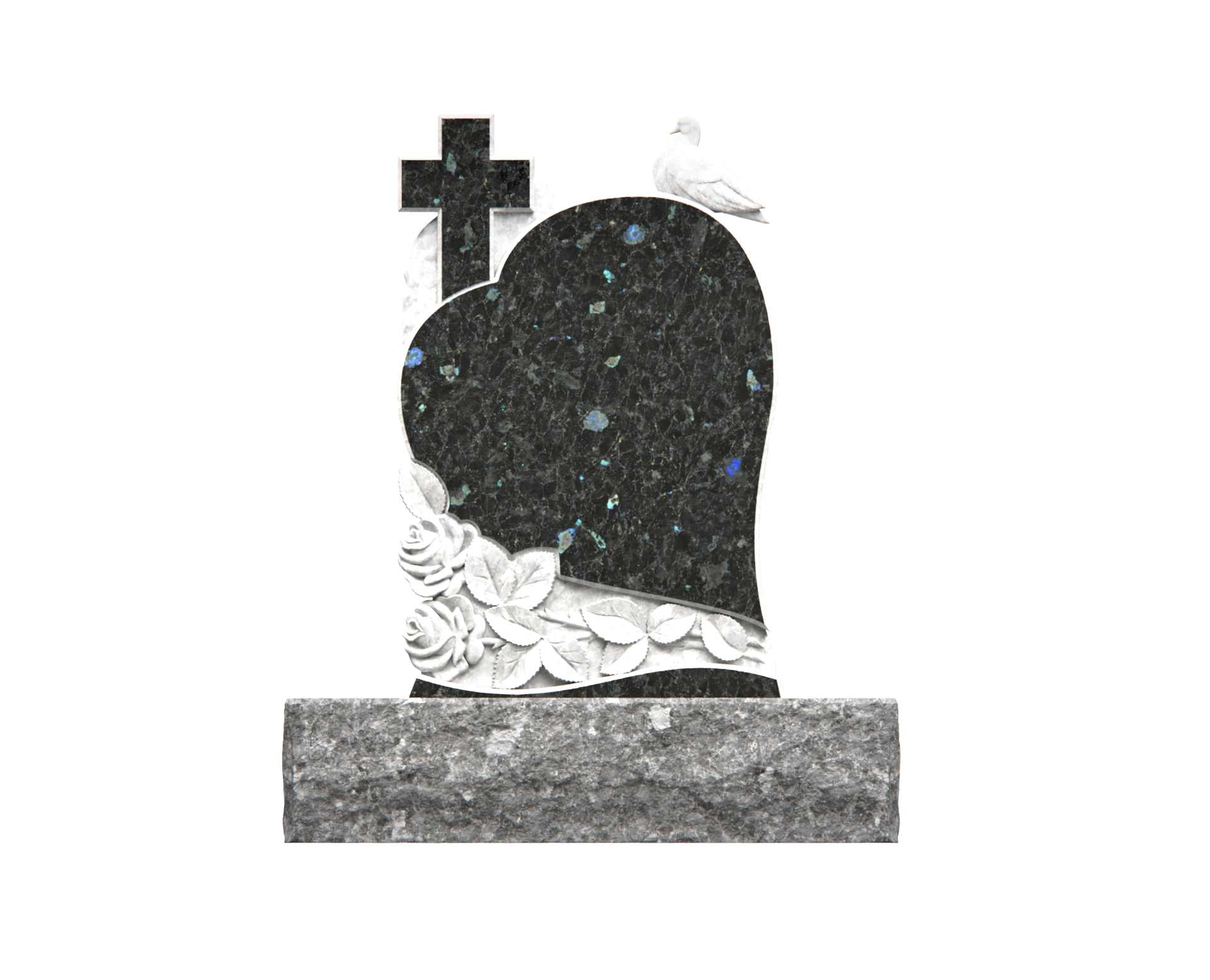 Premium Special-Shape Granite Headstone — Heart Silhouette with Cross, Dove & Roses view 3