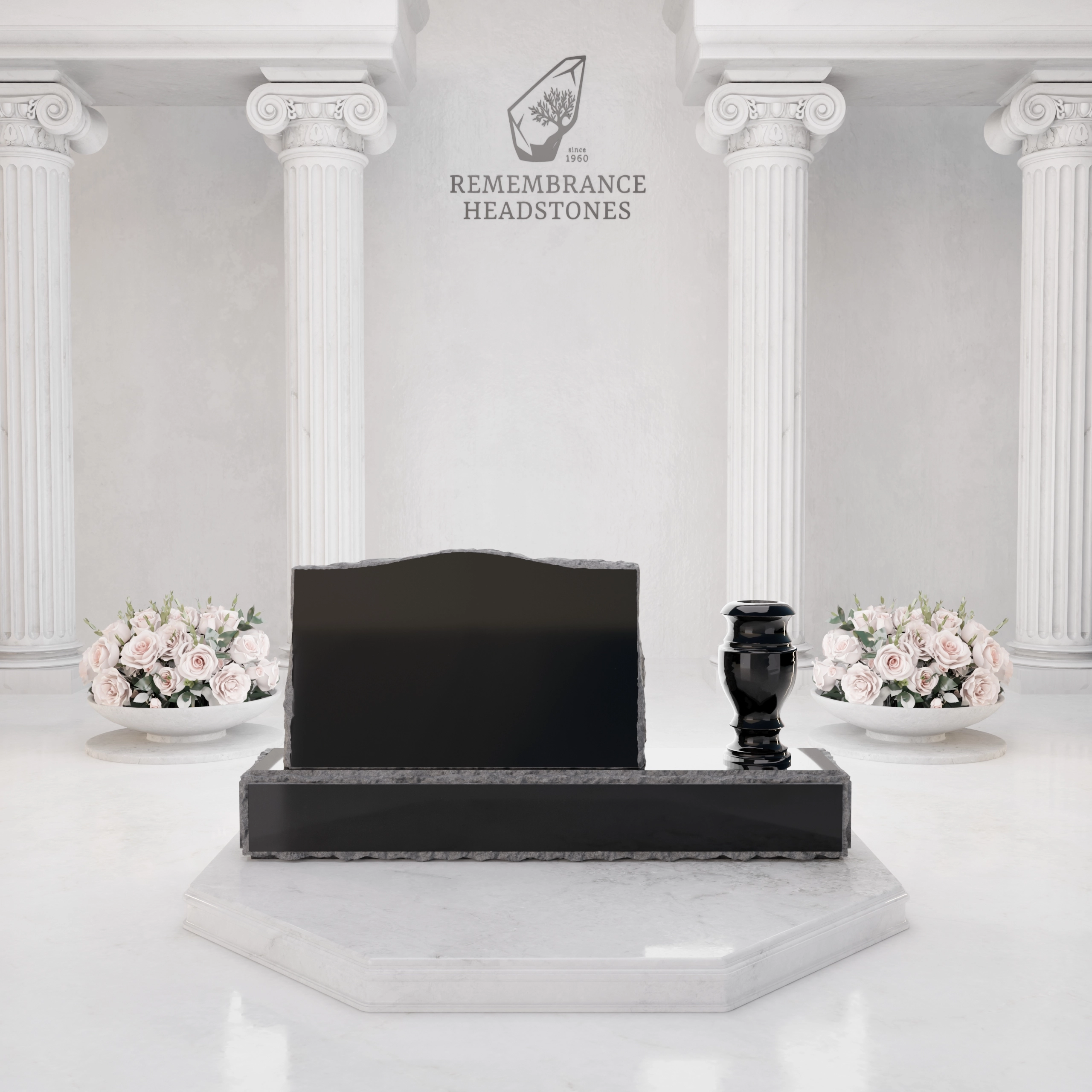 Premium Slant Granite Headstone with Hummingbird & Lily Panel & Vase view 3