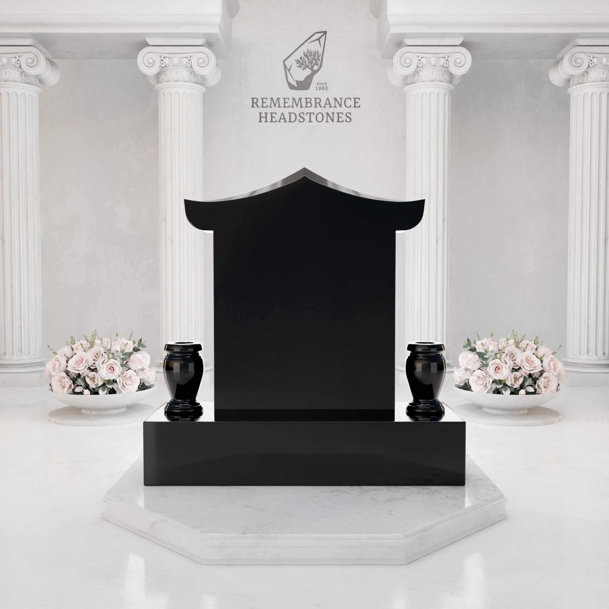 Lux Pagoda-Top Upright Granite Headstone with Phoenix & Lotus view 3