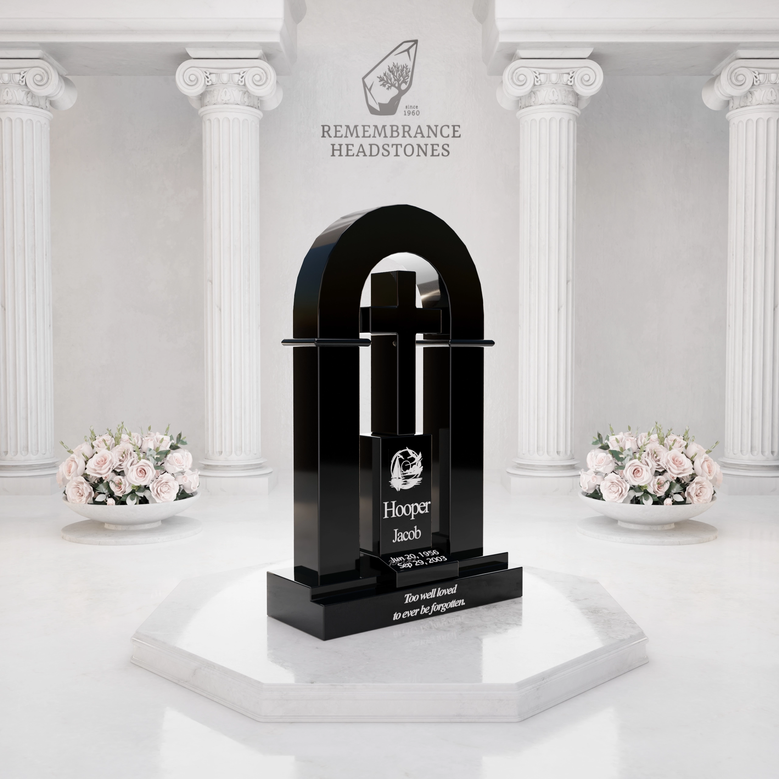 Luxury Open Arch Cross Granite Memorial view 2