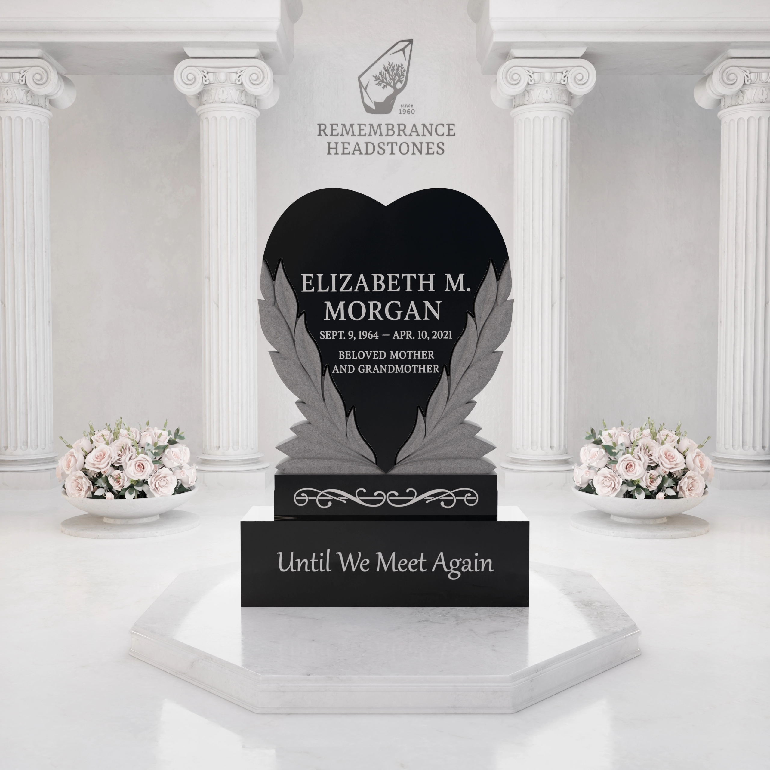 Luxury Upright Heart Headstone with Laurel Wreath