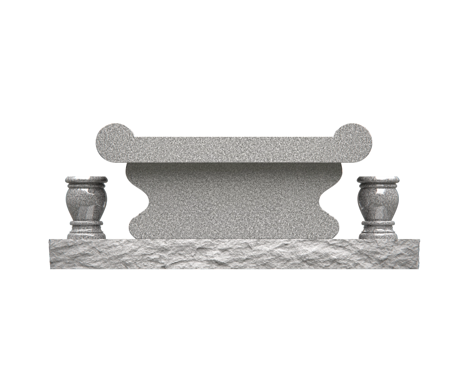 Luxury Jewish Granite Memorial Bench with Rolled Seat & Twin Vases view 3