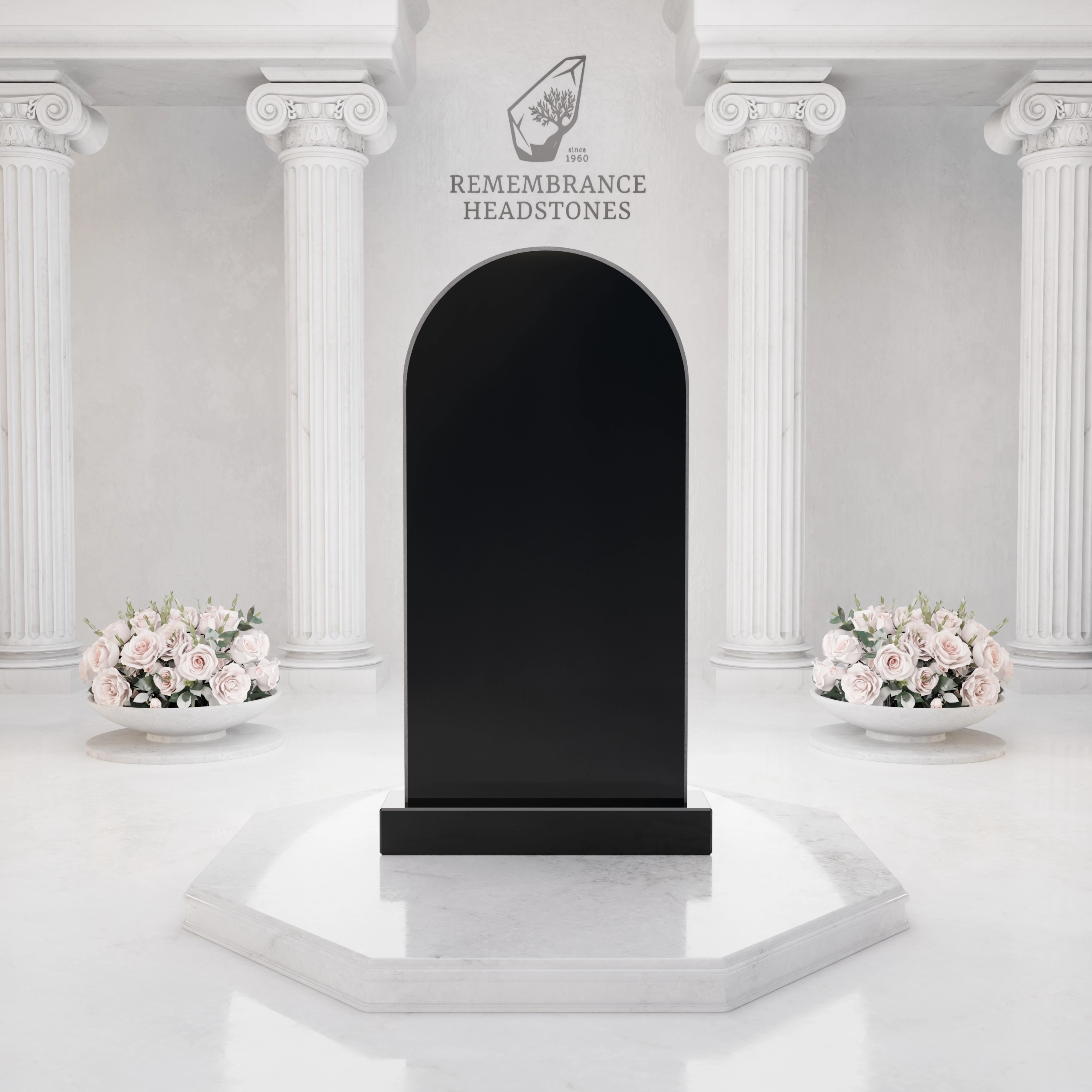 Luxury Upright Granite Monument — Arched Madonna view 4