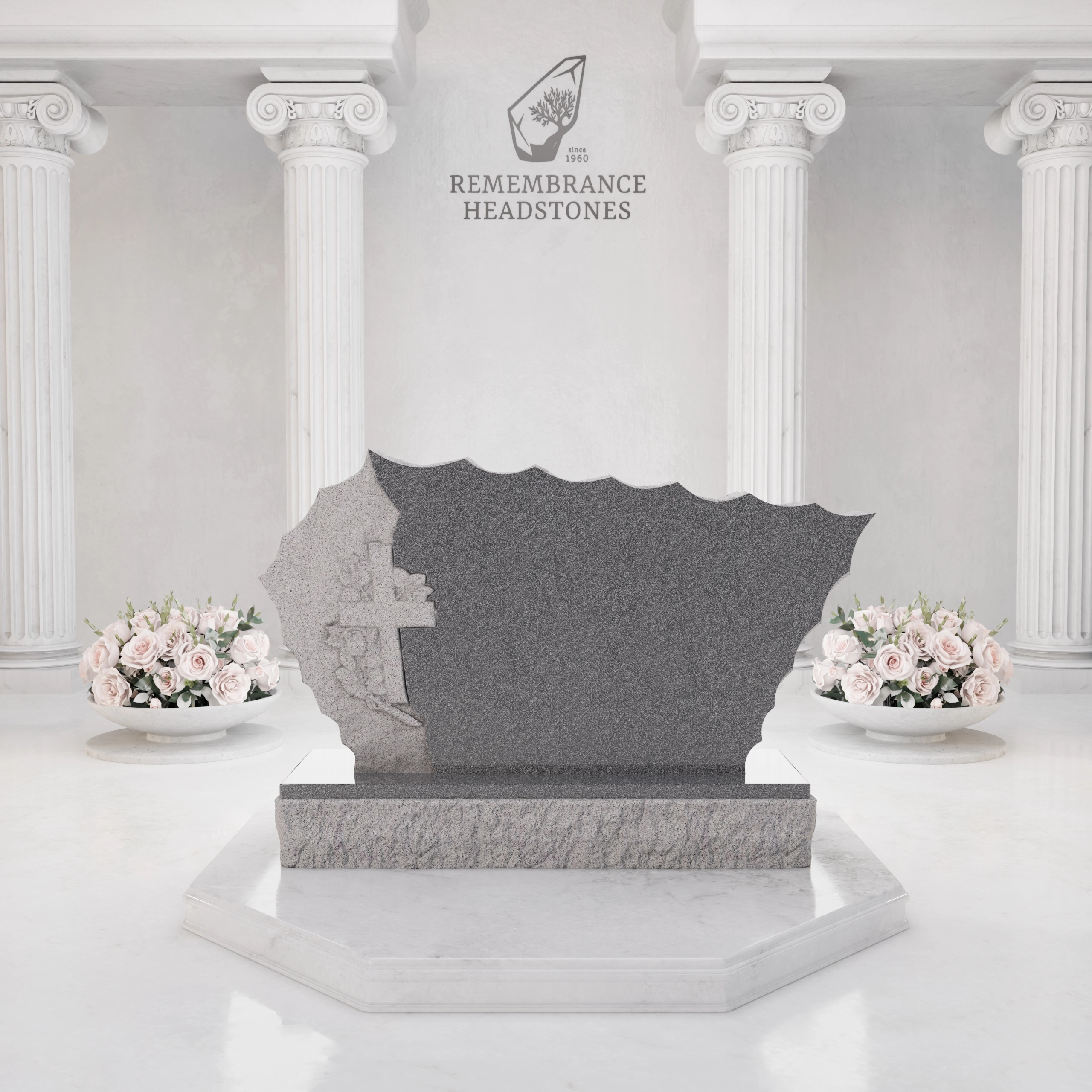 Luxury Shape Upright Granite Monument — Mountain & Cross view 3