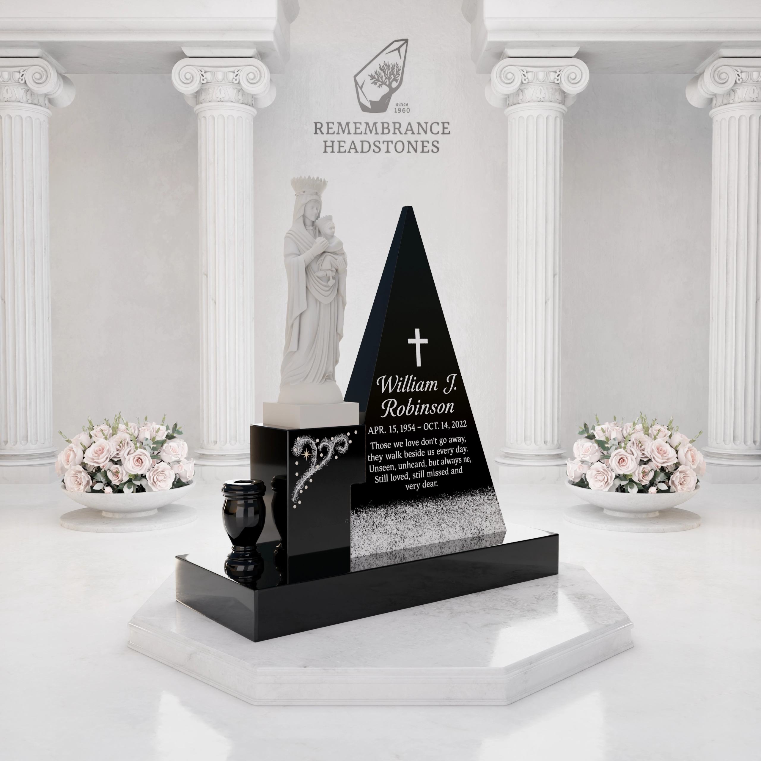 Luxury Pyramid-Shape Upright Granite Monument — Madonna view 2