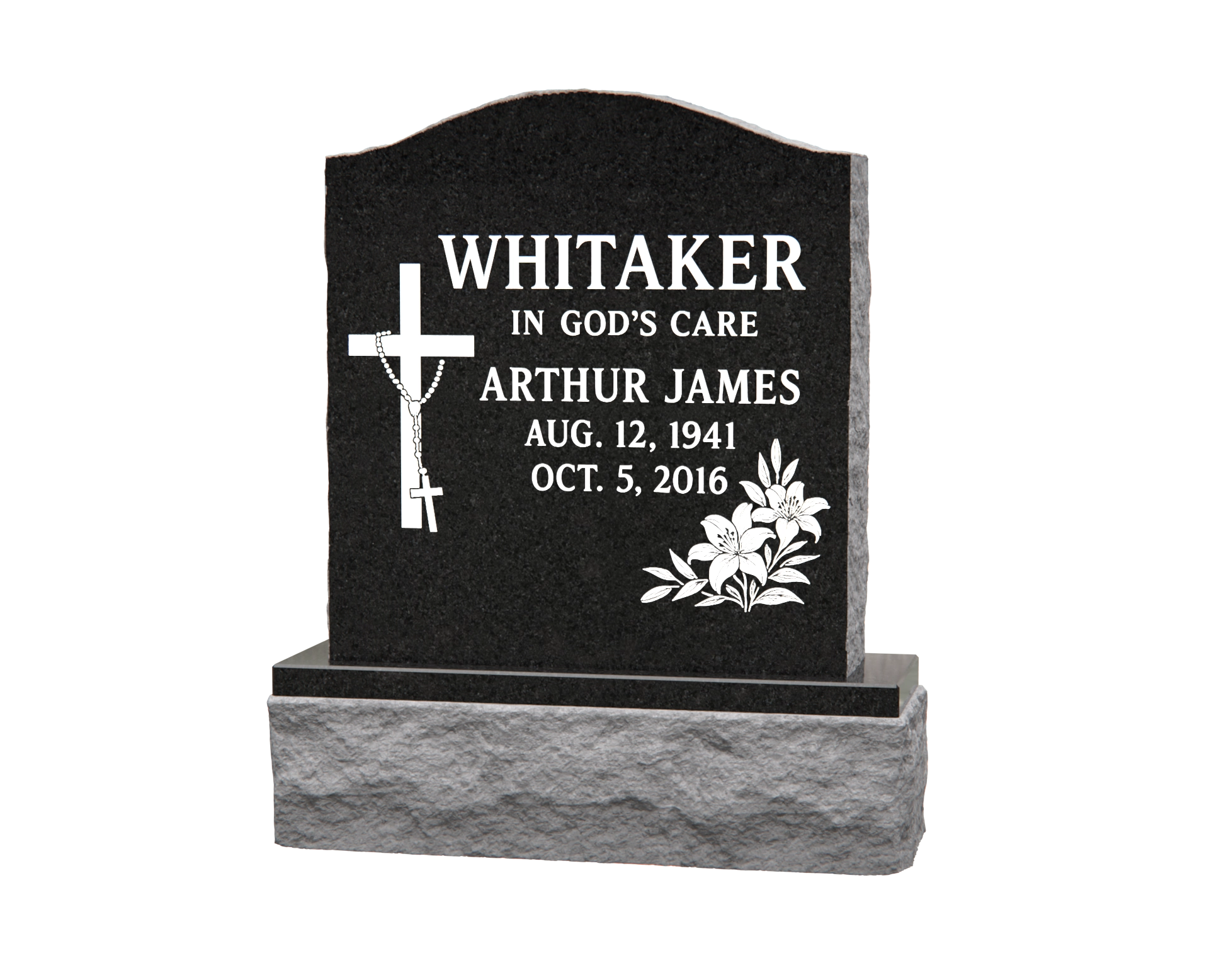 Luxury Upright Granite Headstone with Rosary Cross & Lily Engraving