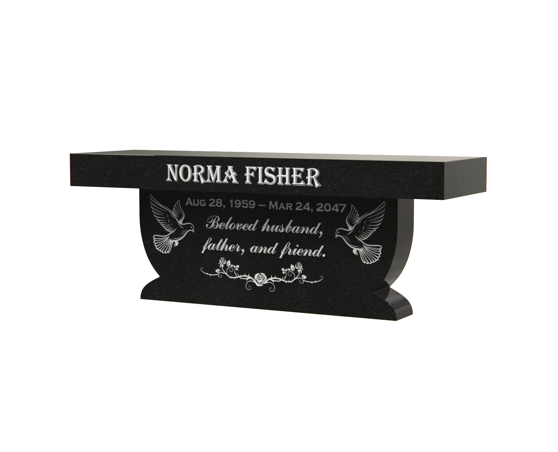 Luxury Granite Memorial Bench with Sculptural Pedestal & Dove Engraving