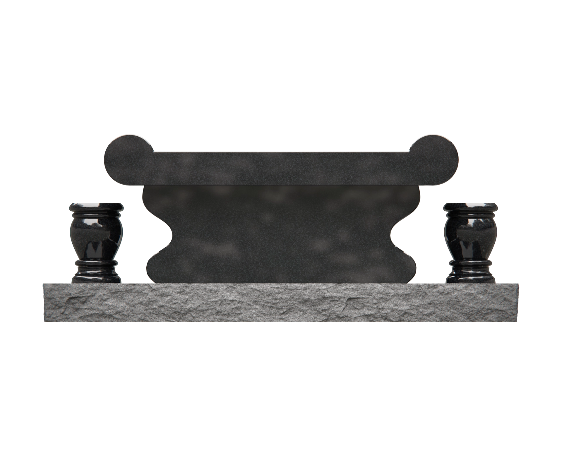 Luxury Jewish Granite Memorial Bench with Rolled Seat & Twin Vases view 2