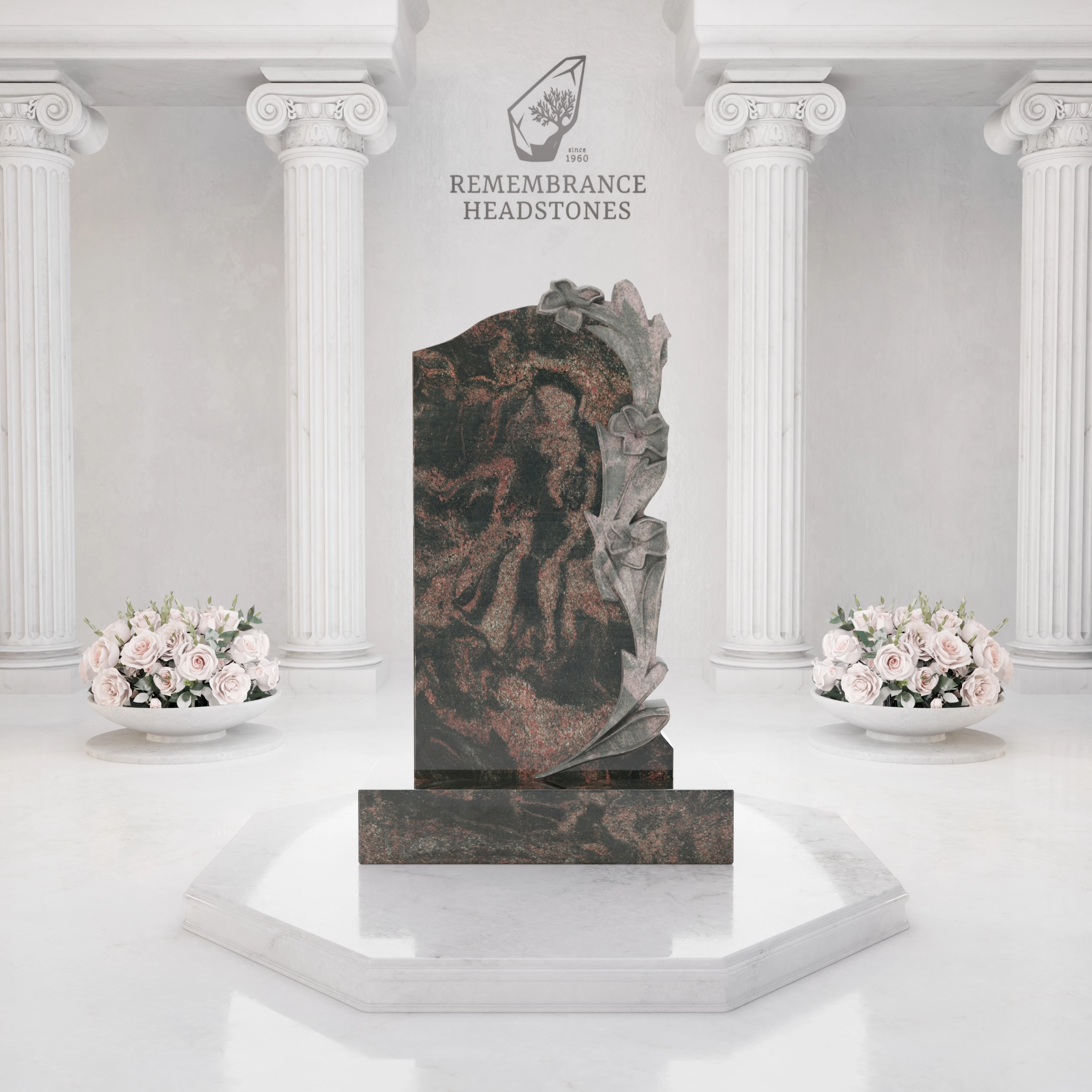 Luxury Lily Carved Granite Upright Headstone view 5