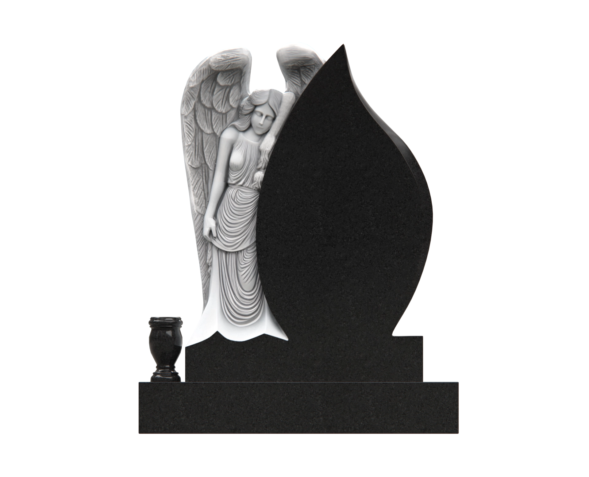 Luxury Teardrop Granite Headstone — Angel Relief, Cross & Roses view 3