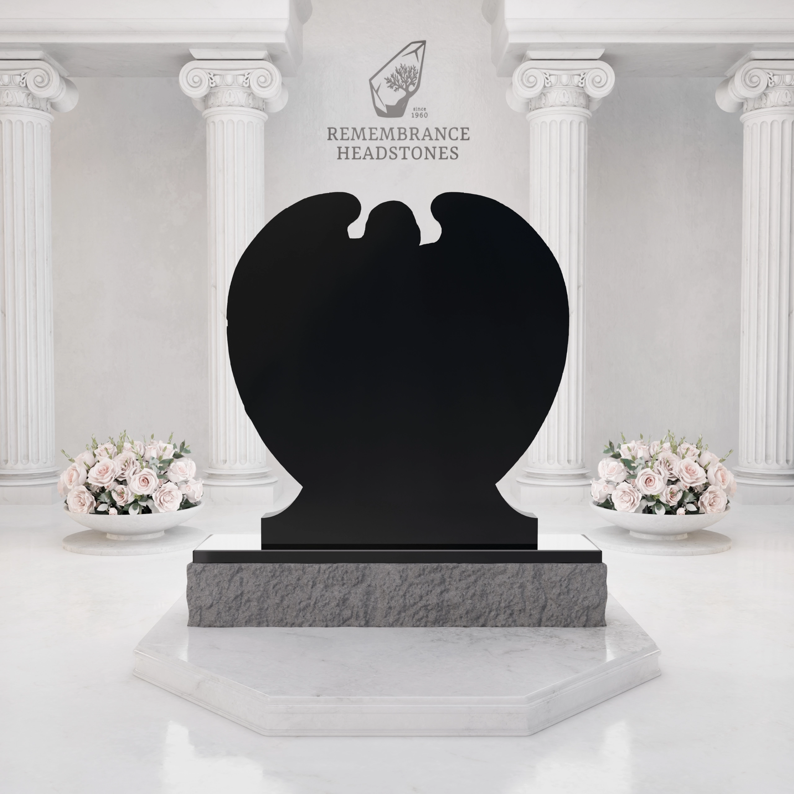Luxury Heart-Shaped Granite Monument — Guardian Angel Companion view 3