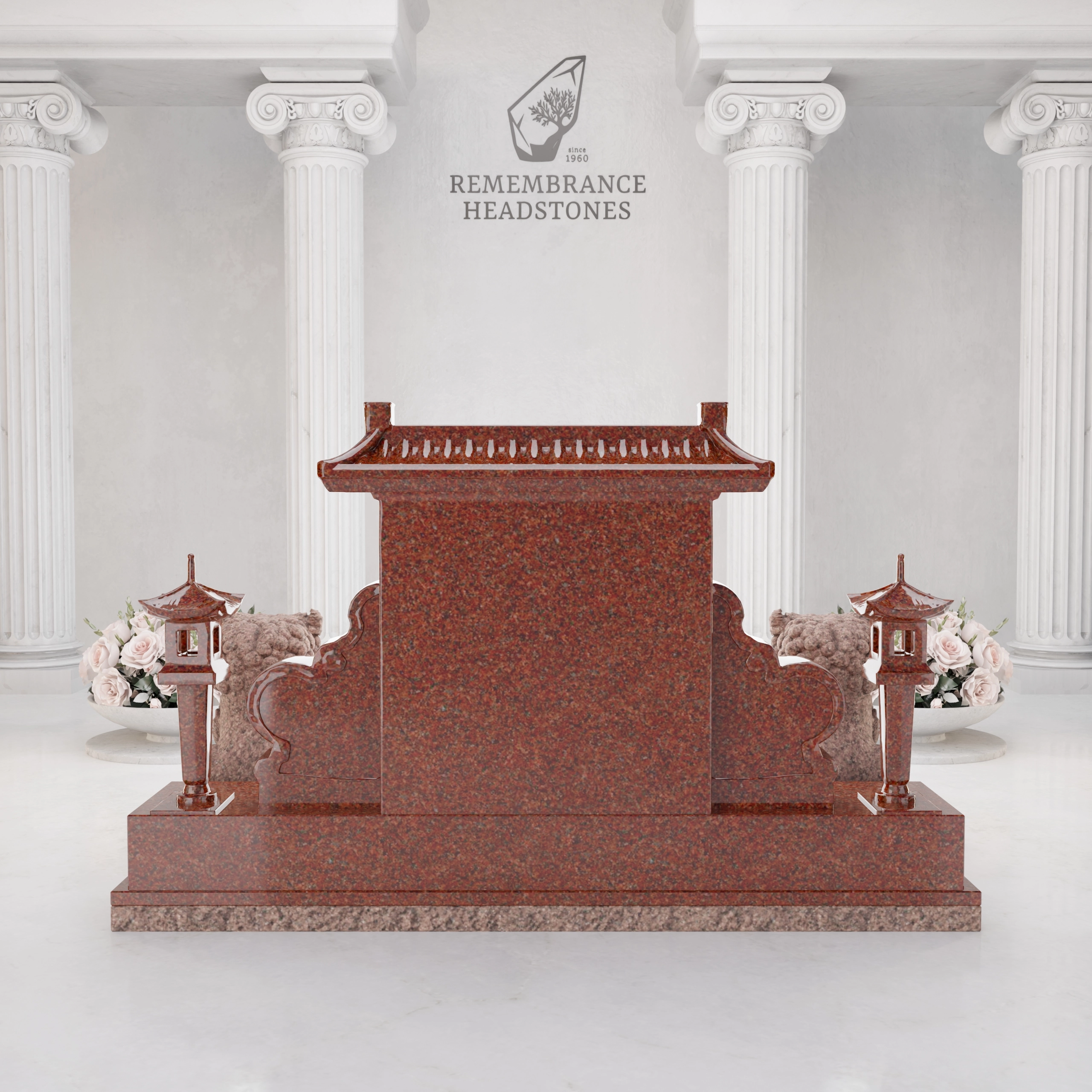 Luxury Chinese Guardian Lion Granite Memorial view 5
